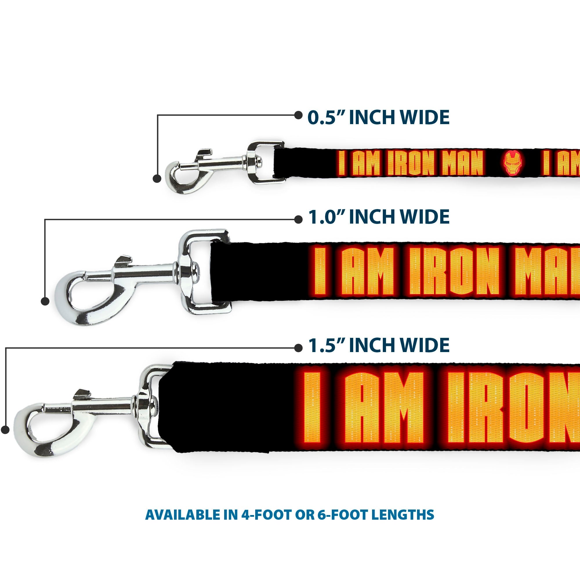 Dog Leash - Iron Man Face/I AM IRON MAN Black/Yellow Glow