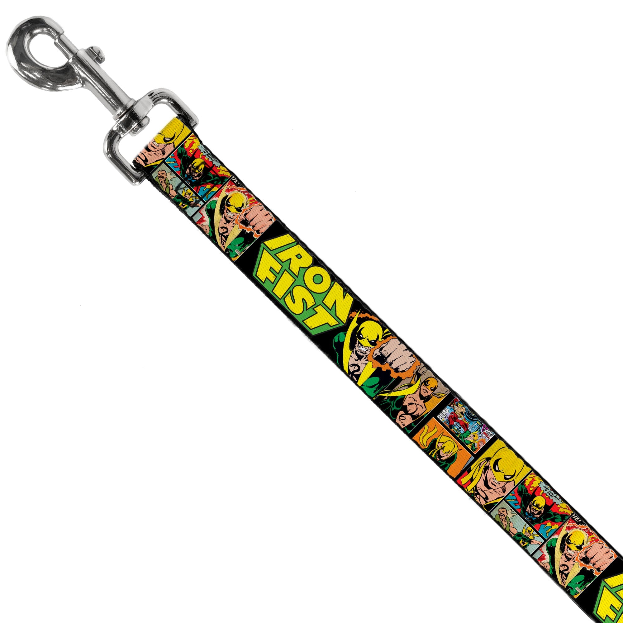 Dog Leash - Retro IRON FIST Action Pose/Comic Scene Blocks Black/Green/Yellow