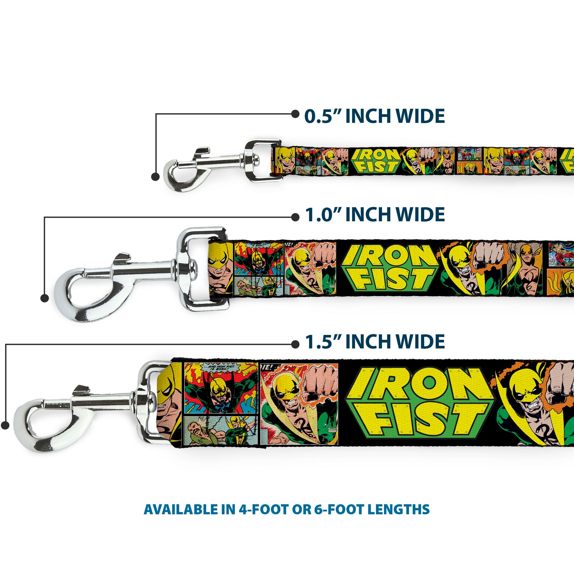Dog Leash - Retro IRON FIST Action Pose/Comic Scene Blocks Black/Green/Yellow