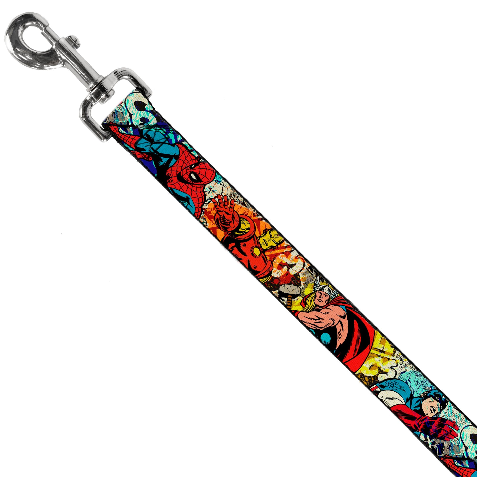 Dog Leash - 4-Superhero Action Poses/Comic Scenes White/Black/Full Color Splatter