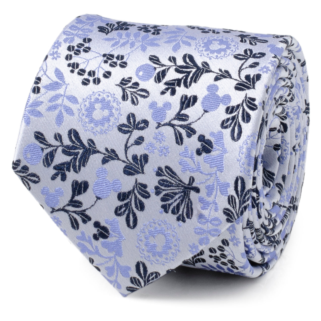 Disney Mickey Mouse Floral Silhouette Blue and White Tie