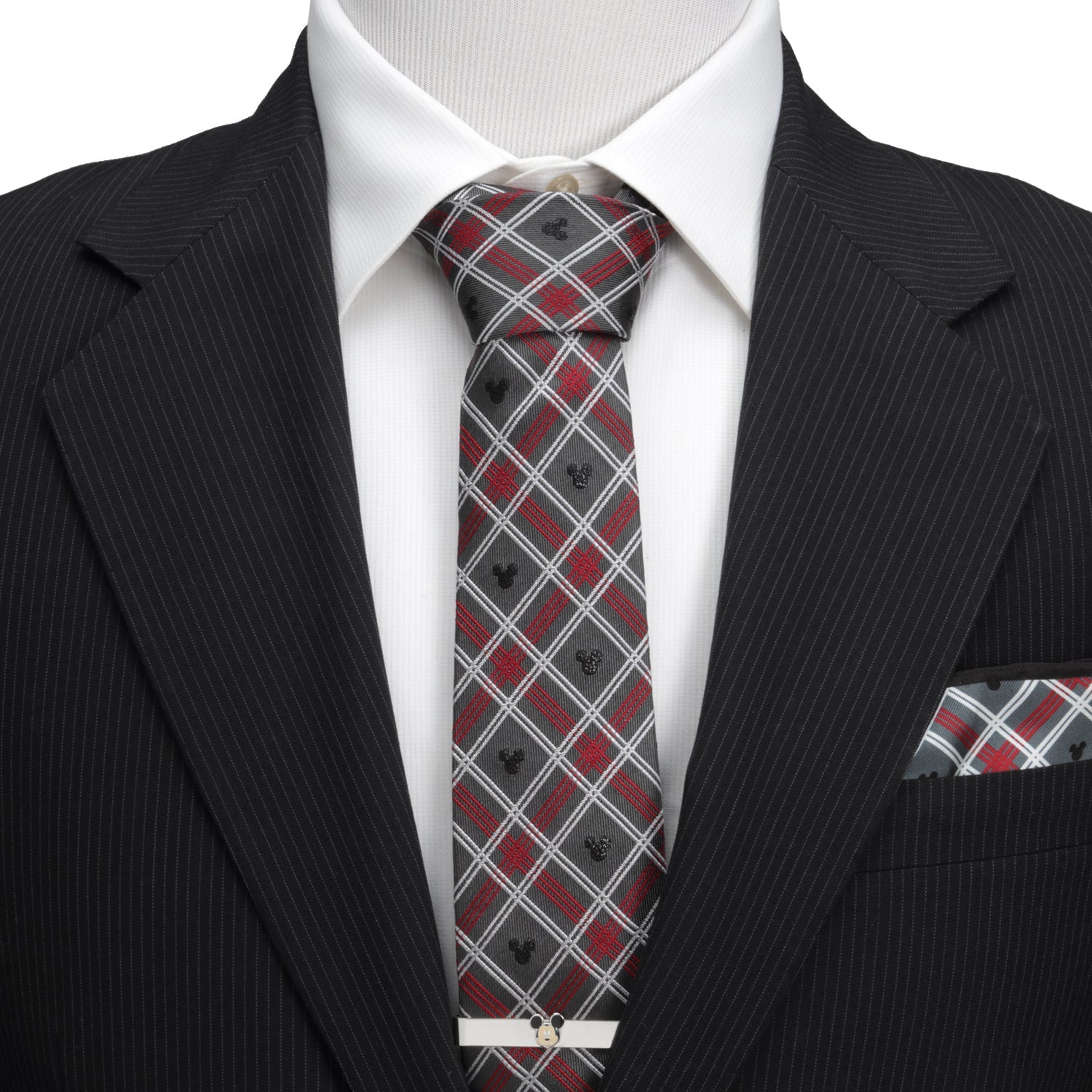 Disney Mickey Mouse Holiday Gray Plaid Silk Men's Tie