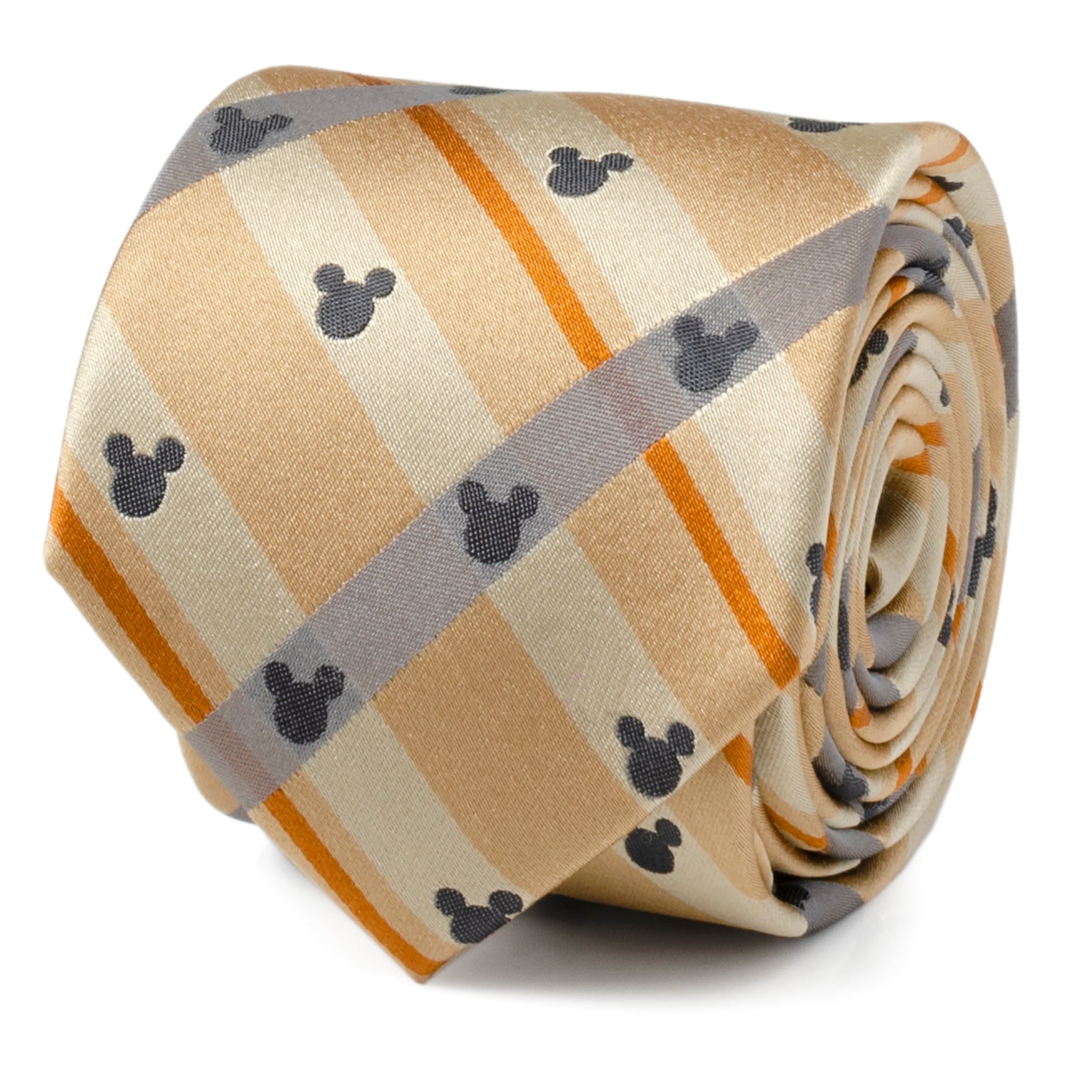 Disney Mickey Mouse Silhouette Tan Plaid Tie