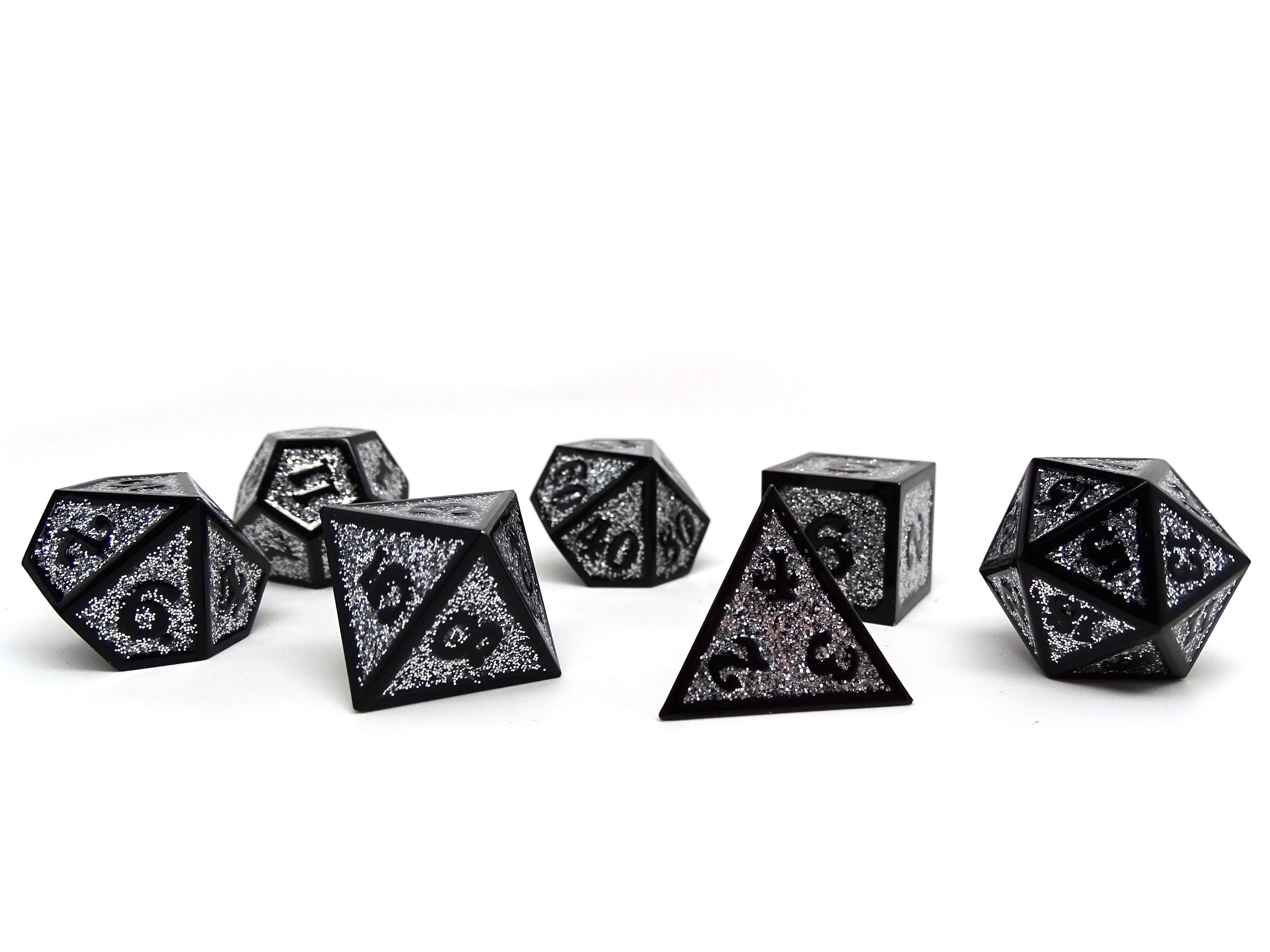 Heroic Dice of Metallic Luster - Silver with Black Font