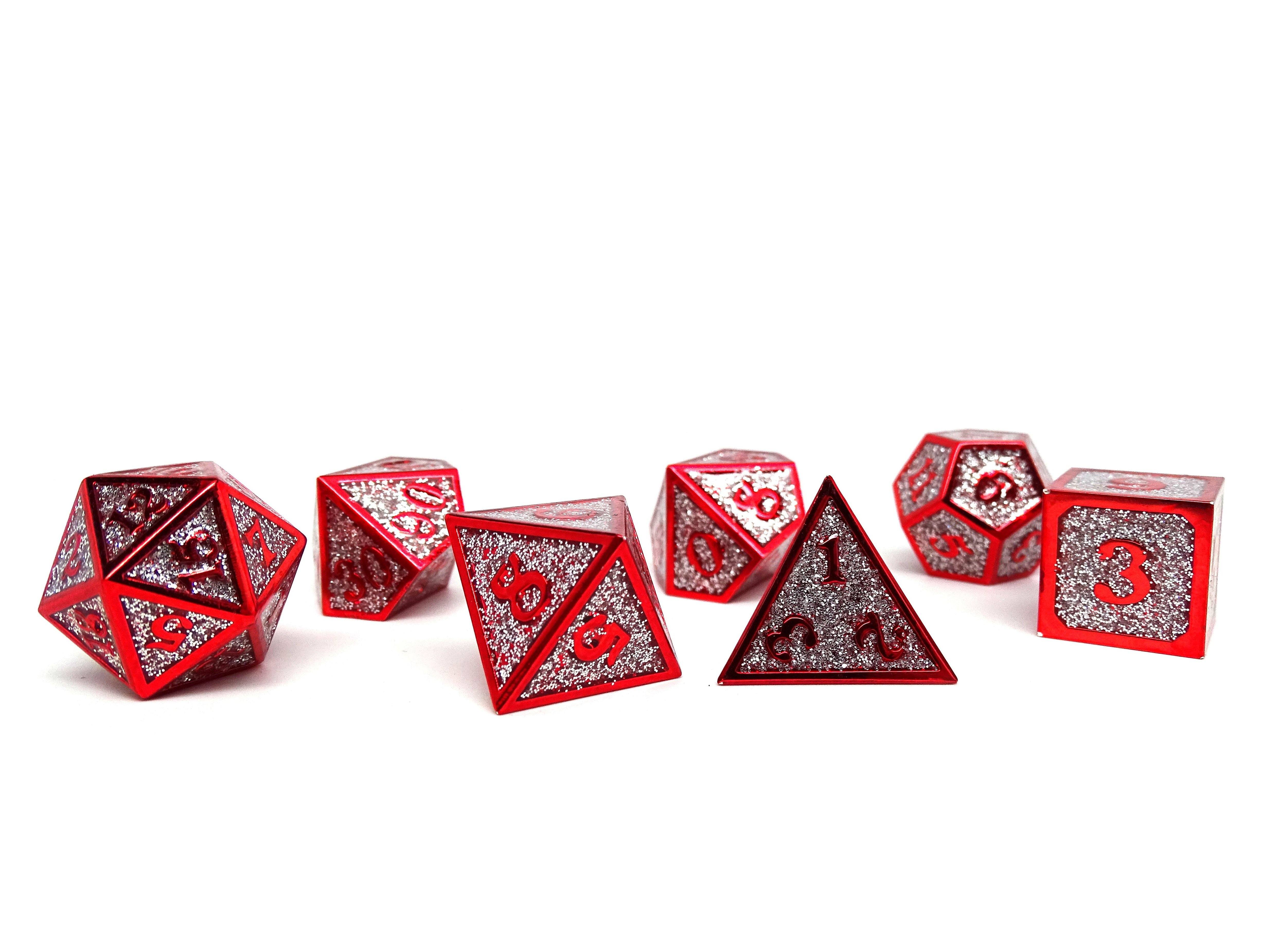 Heroic Dice of Metallic Luster - Silver with Red Font