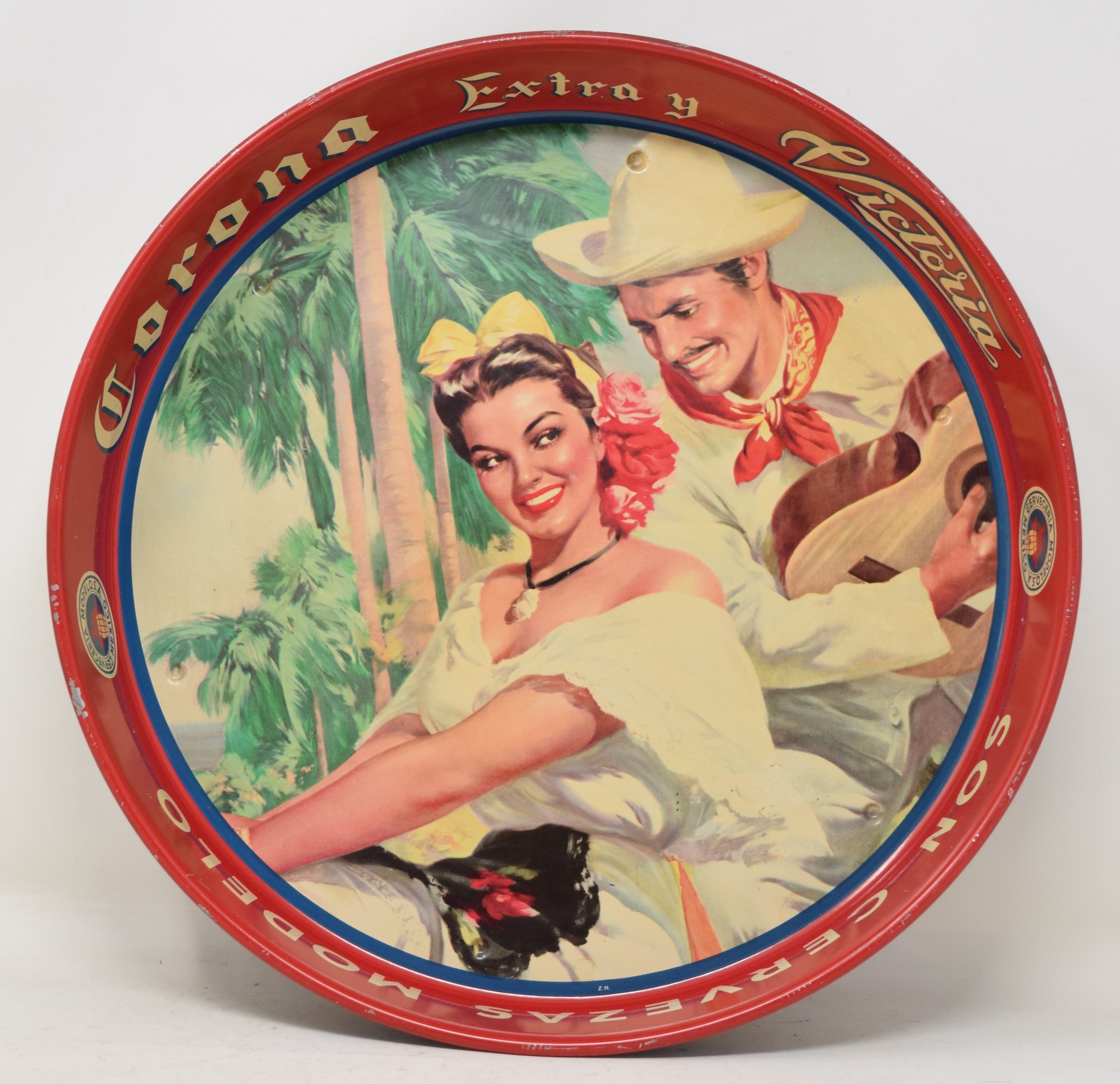 Corona Extra Victoria Beer Serving Tray Tin Vintage Girl Guitar Mid Century