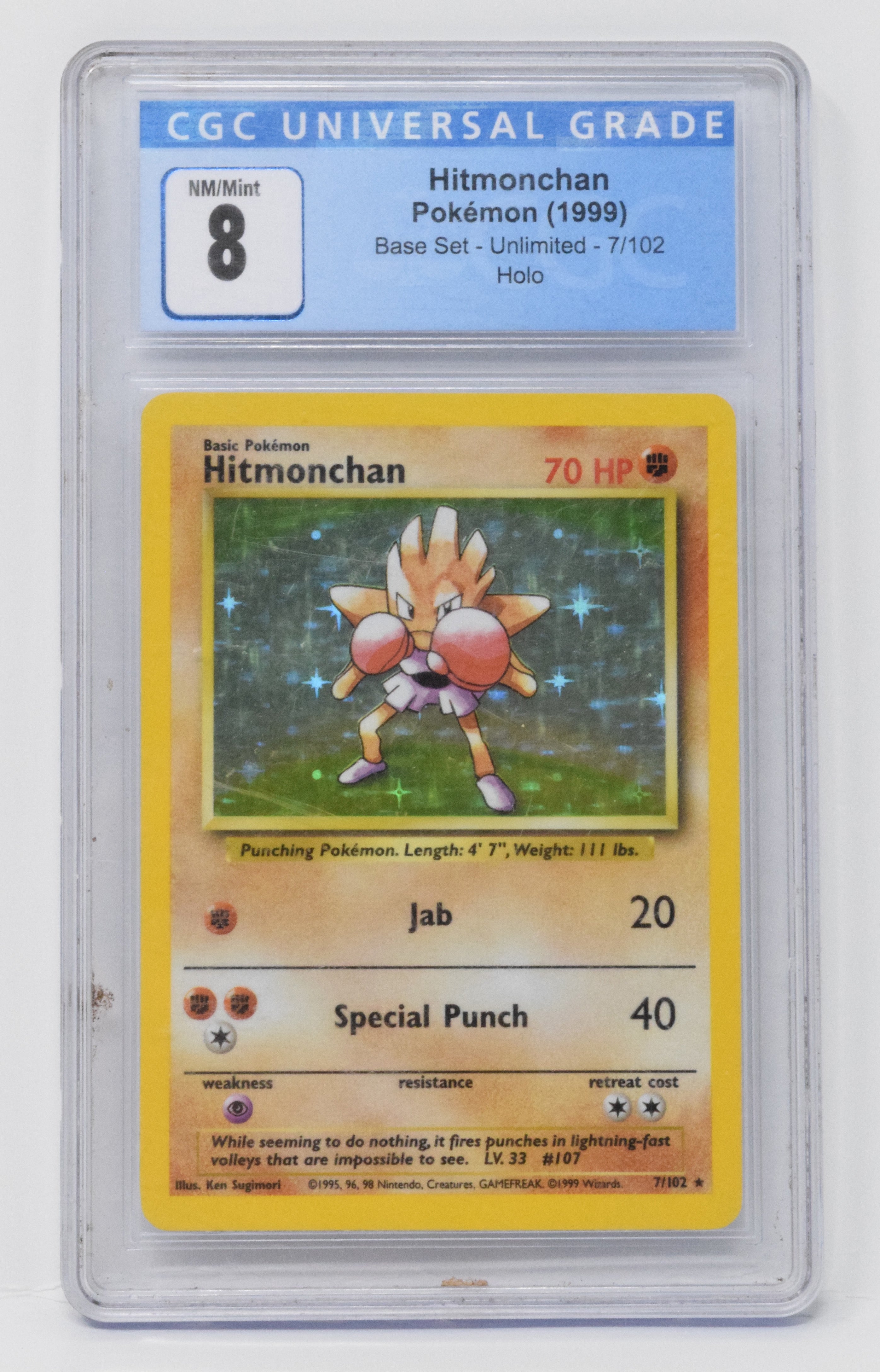Pokemon Hitmonchan Card Base Unlimited Holo 7/102 CGC 8