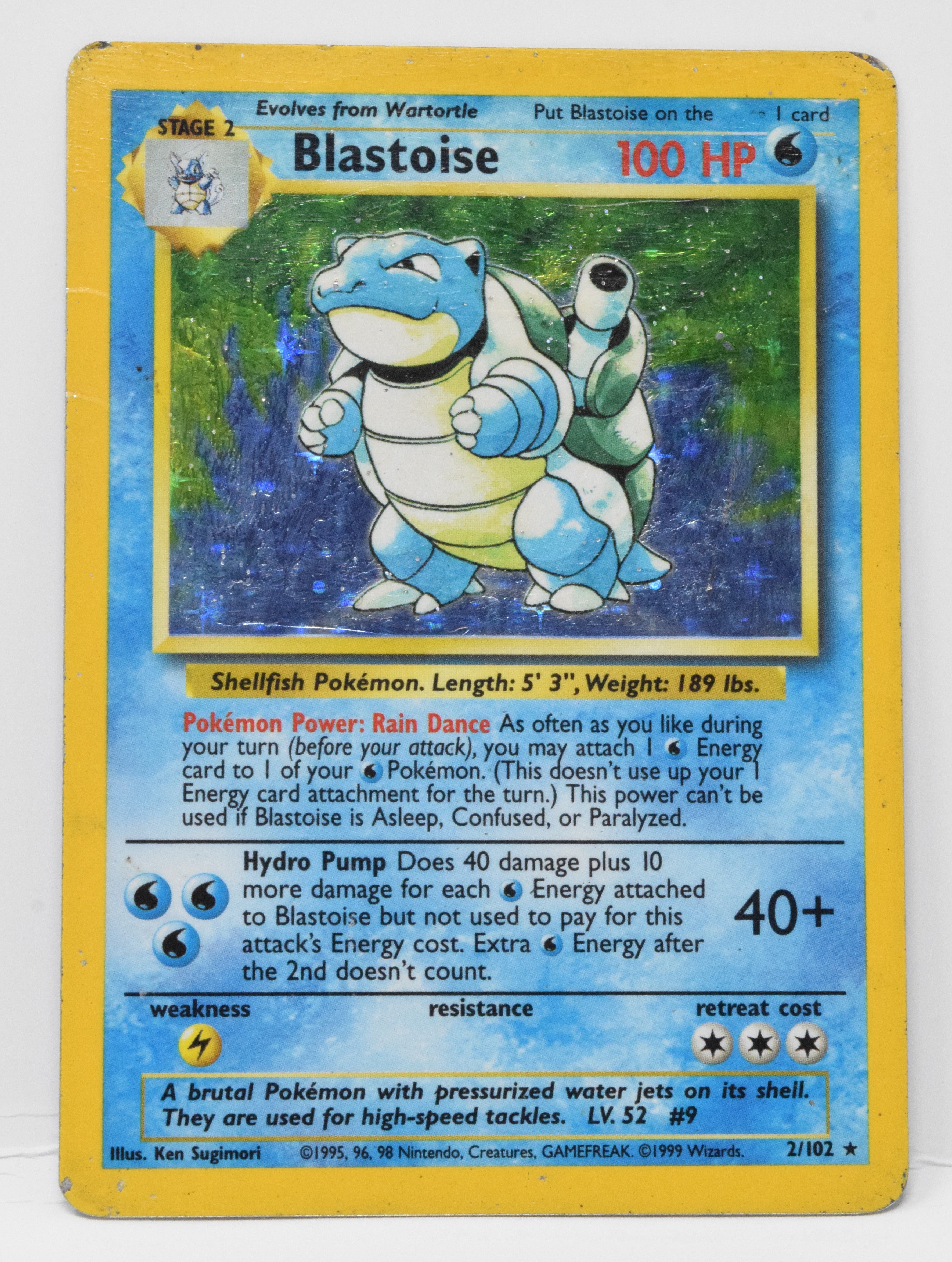 Pokemon Blastoise Card Base Unlimited Holo 2/102 HP