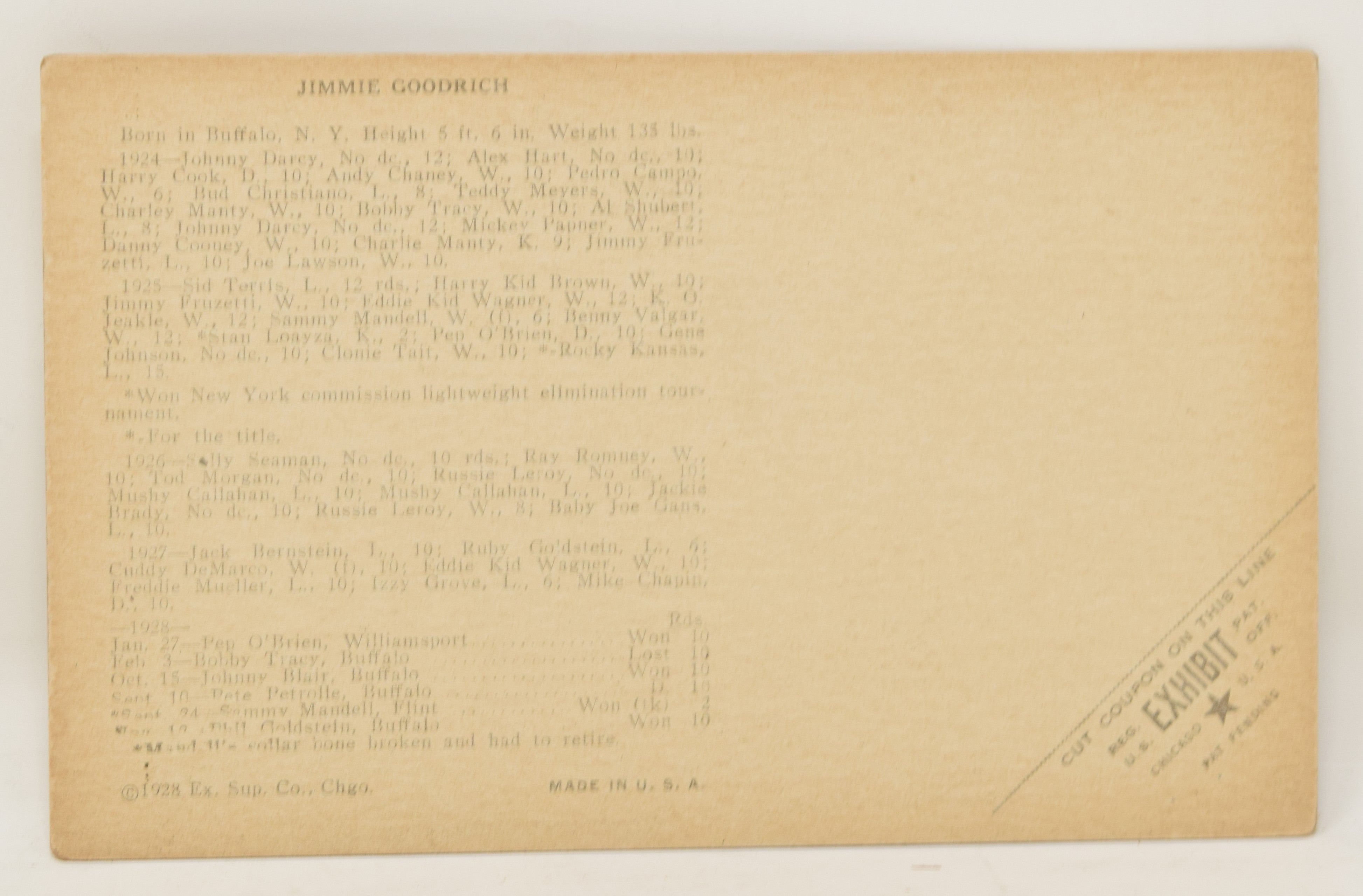 Jimmy Goodrich Boxing Exhibit Card Postcard Penny Arcade Photo 1928 5 x 3