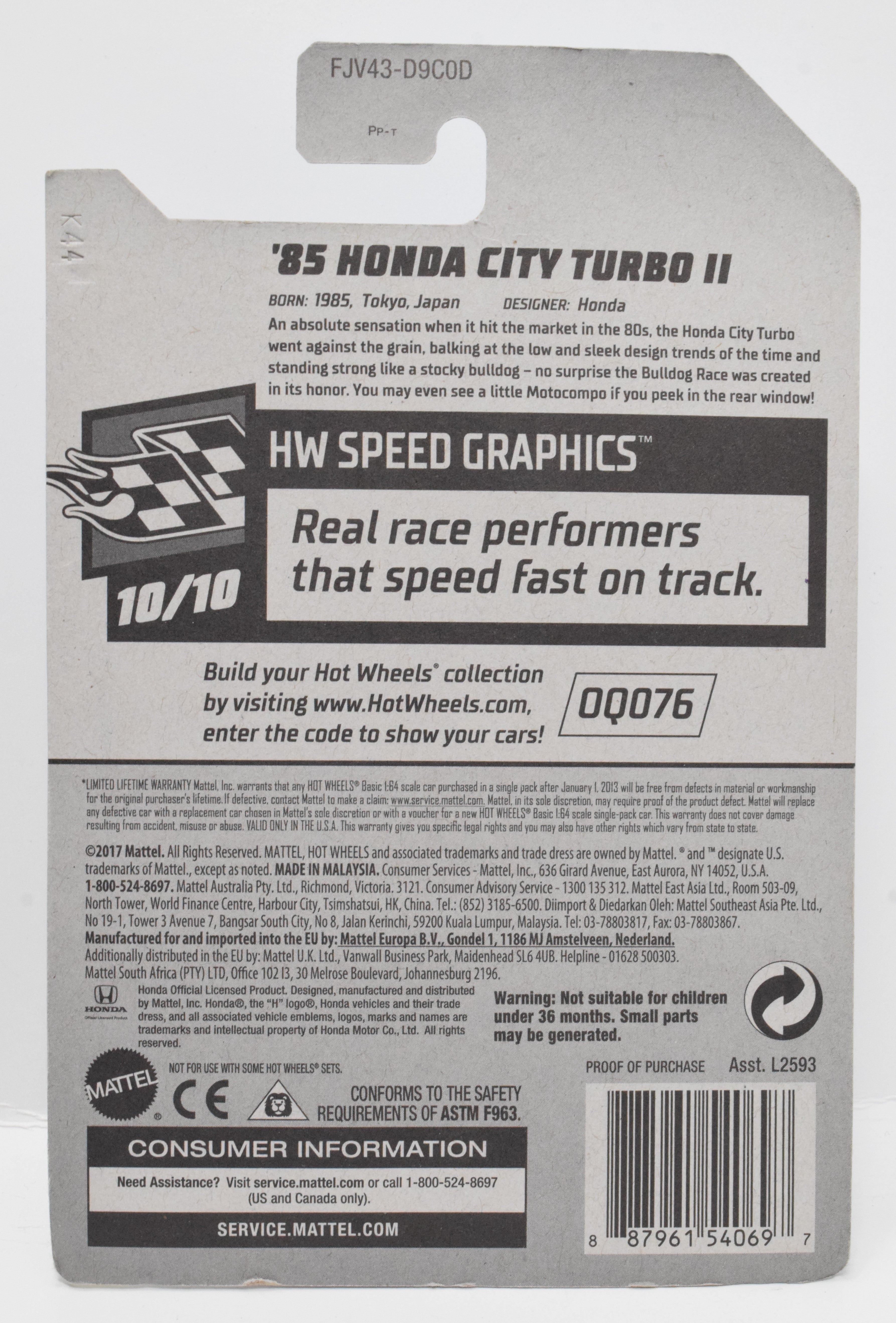 Hot Wheels 85 Honda City Turbo II HW Speed Graphics DieCast Car 10/10 68 New