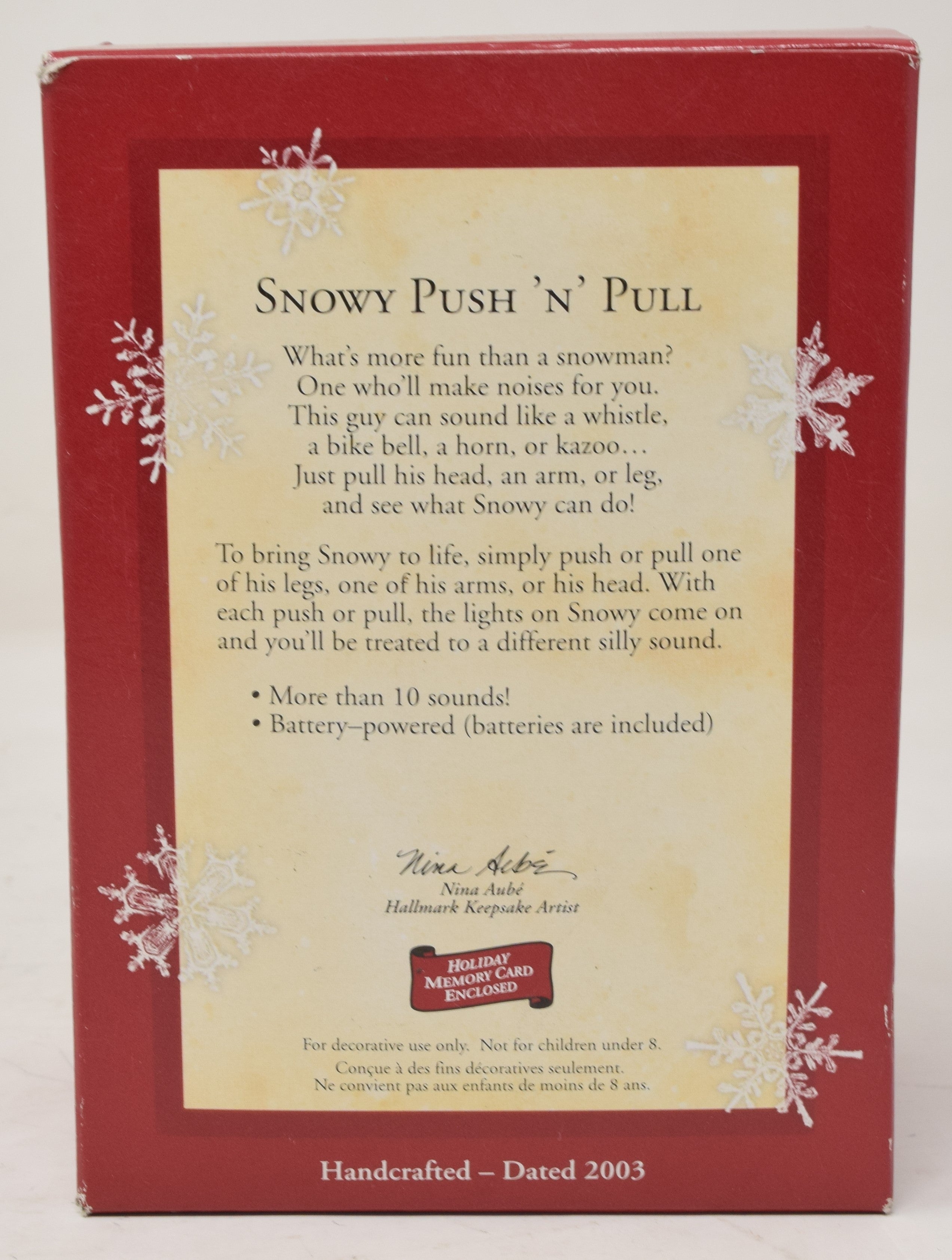 Hallmark Keepsake Ornament Snowy Push N Pull Snowman Christmas Tree 2003 NIB