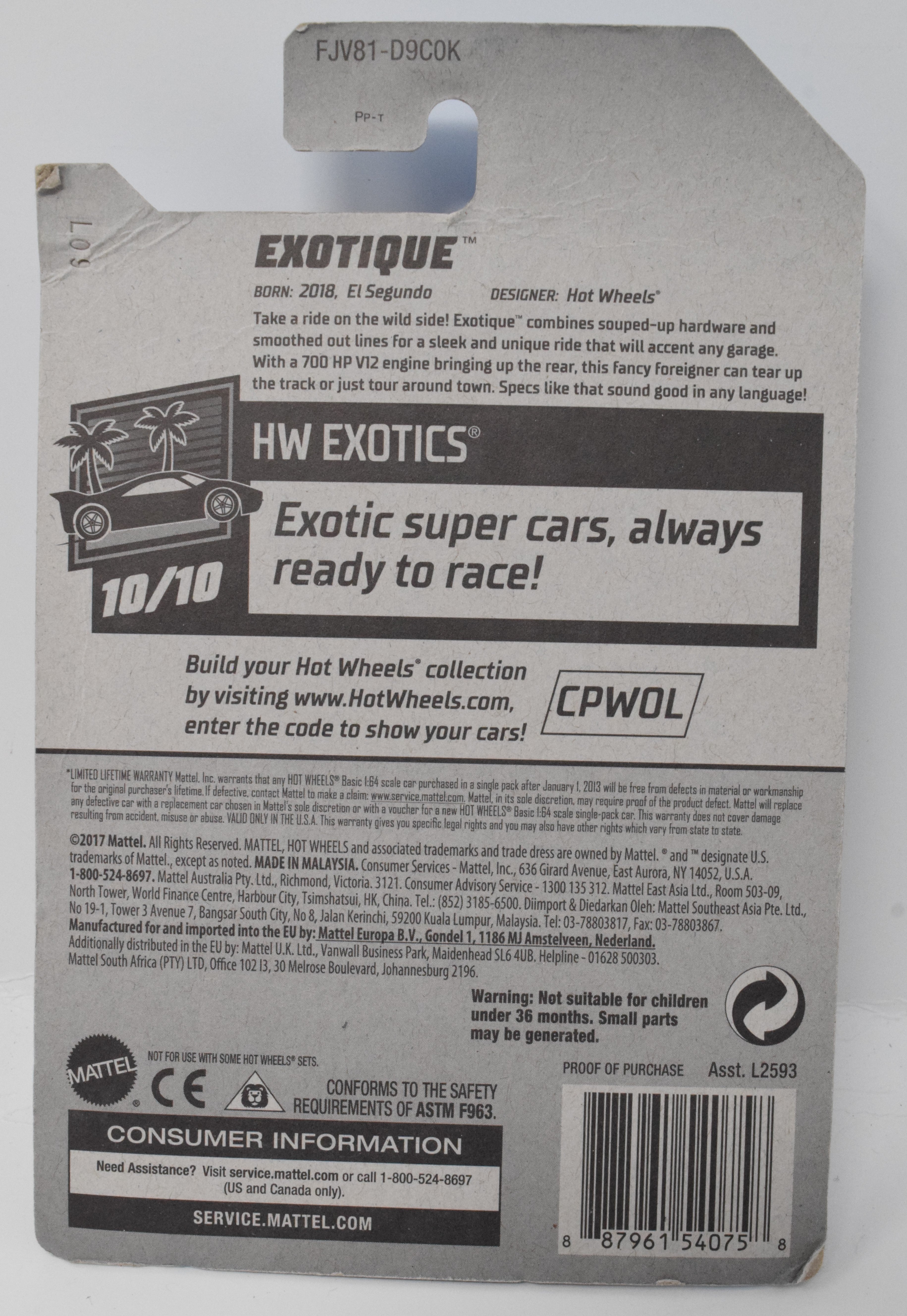 Hot Wheels Exotique HW Exotics 10/10 241 Blue 24 DieCast Car New