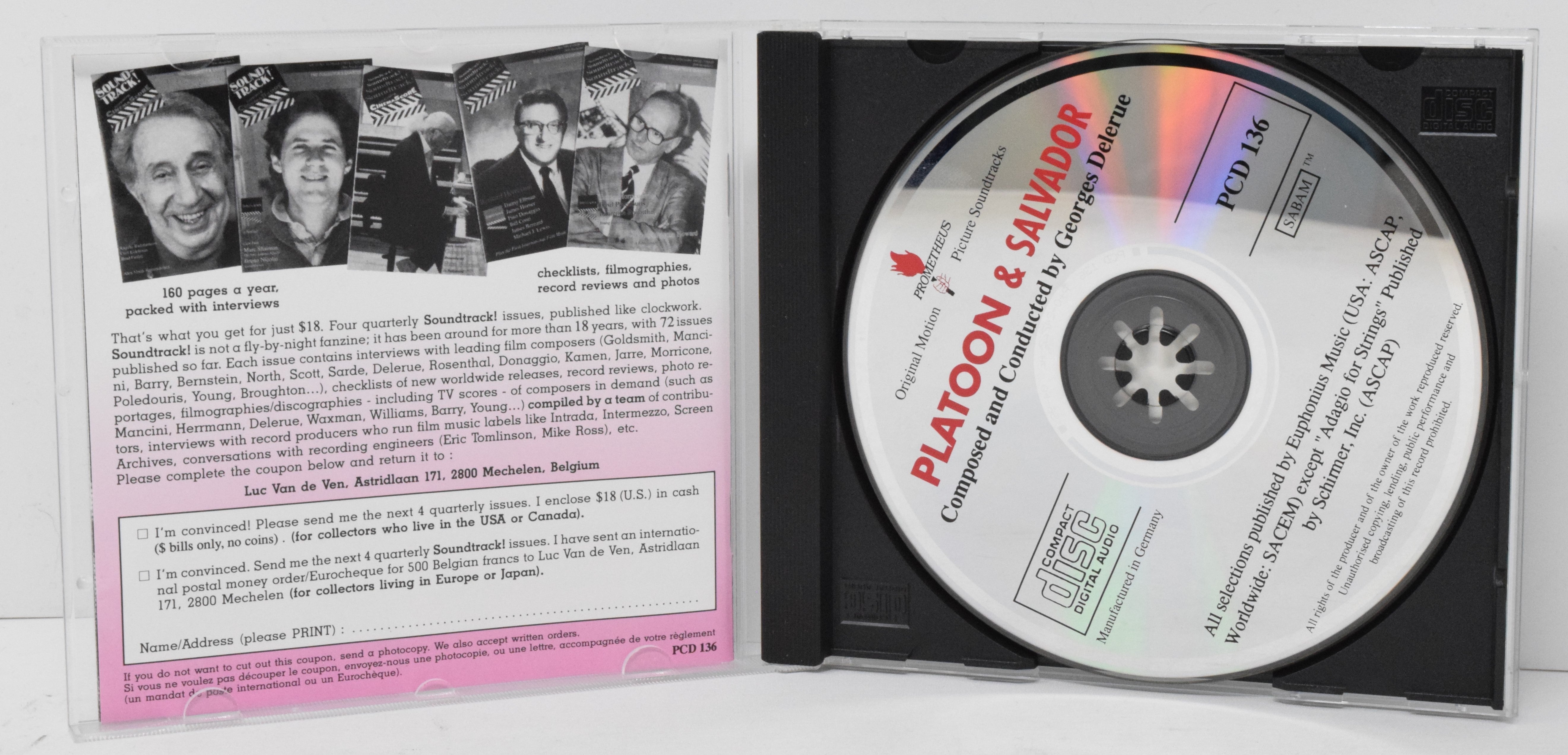 Platoon Soundtrack CD Georges Delerue Prometheus