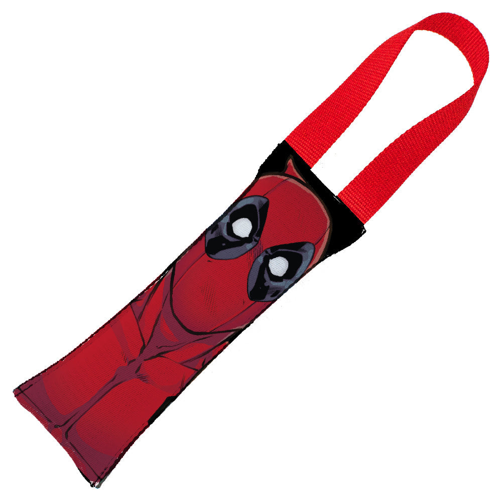 MARVEL DEADPOOL
Dog Toy Squeaky Tug Toy - Deadpool Face + Deadpool Logo2 Black/Red/White - RED Handle Webbing
