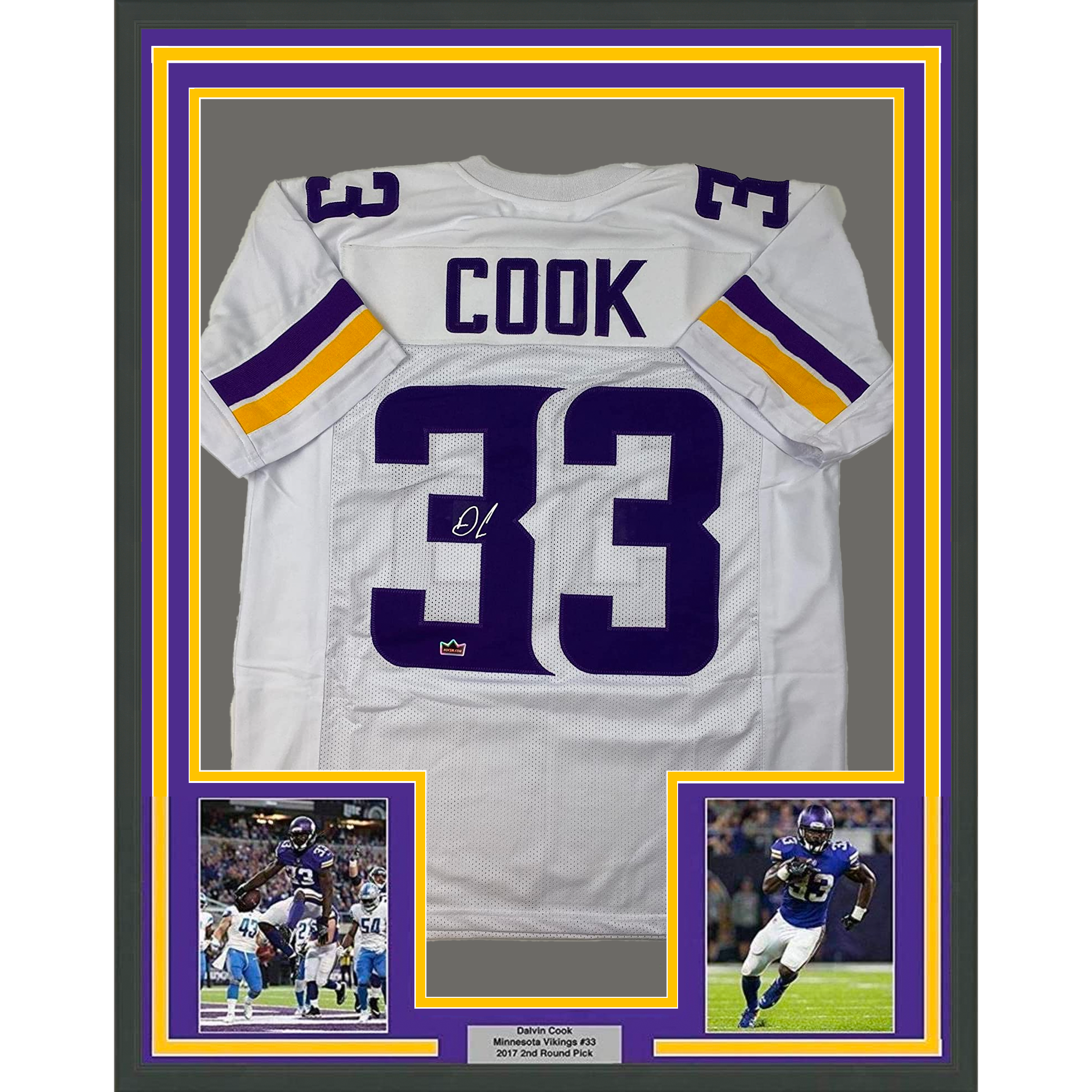 Framed Facsimile Autographed Dalvin Cook 35x39 Minnesota White Reprint Laser Auto Football Jersey