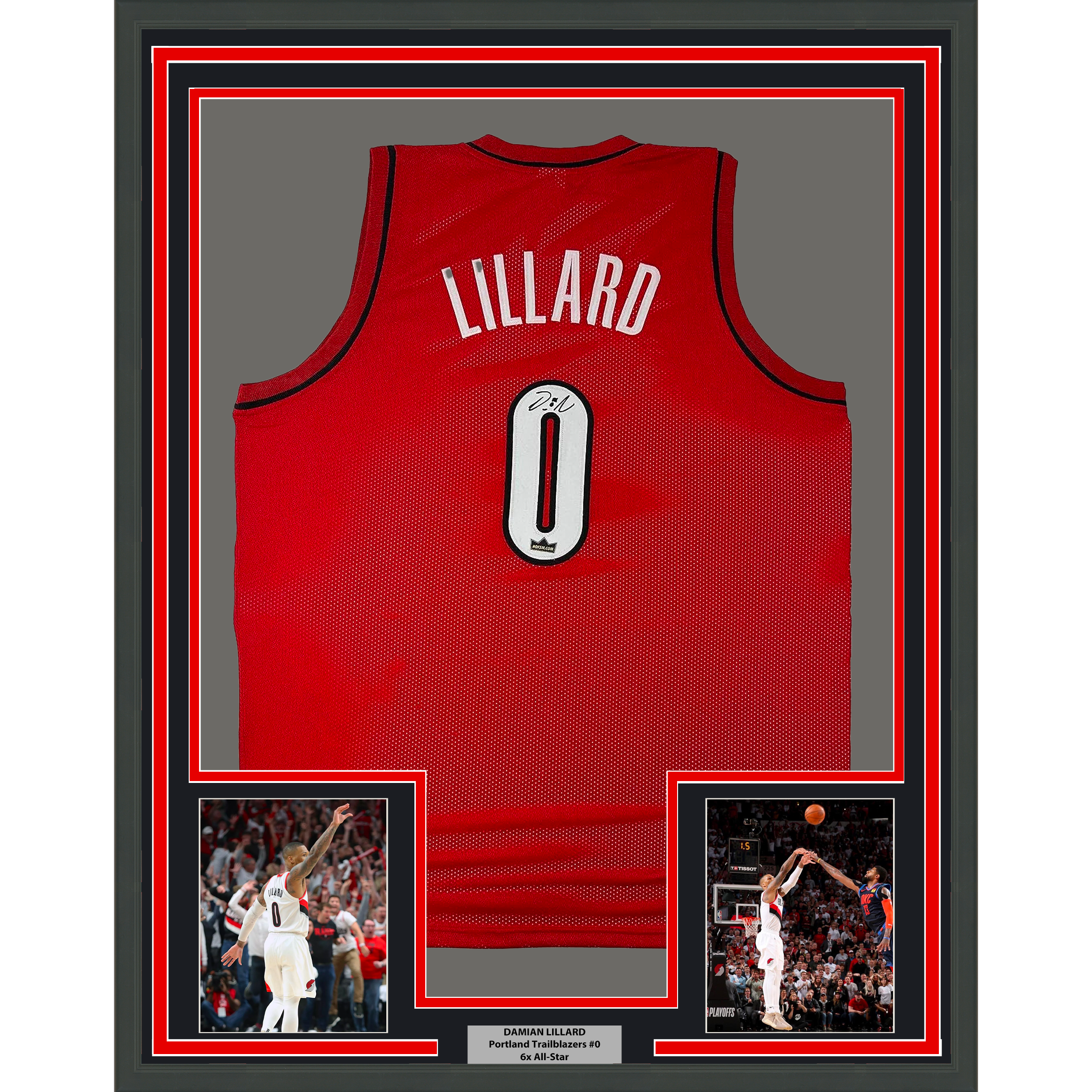 Framed Facsimile Autographed Damian Lillard 35x39 Portland Red Reprint Laser Auto Basketball Jersey