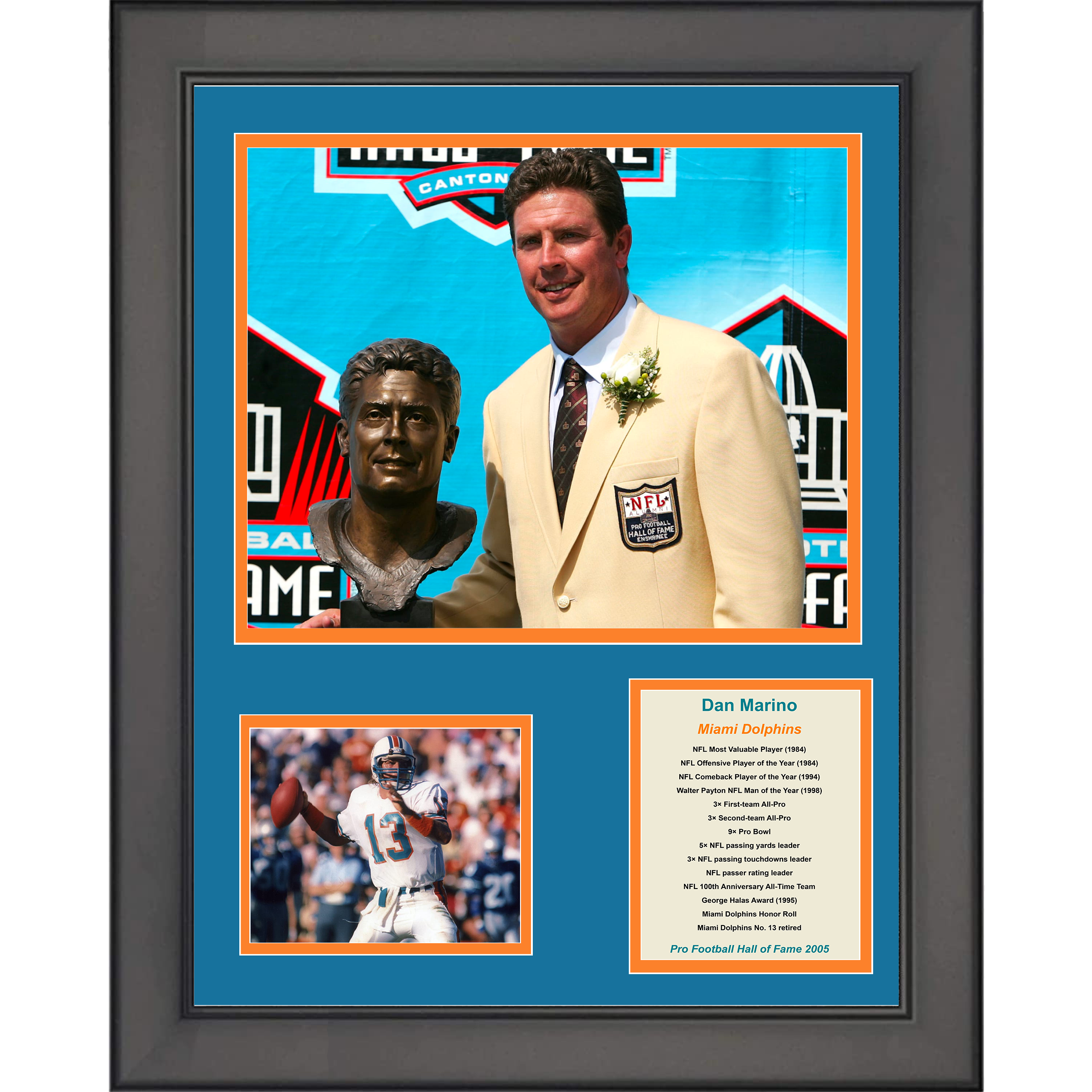 Framed Dan Marino Hall of Fame Miami Dolphins 11"x14" Football Three Photo Collage
