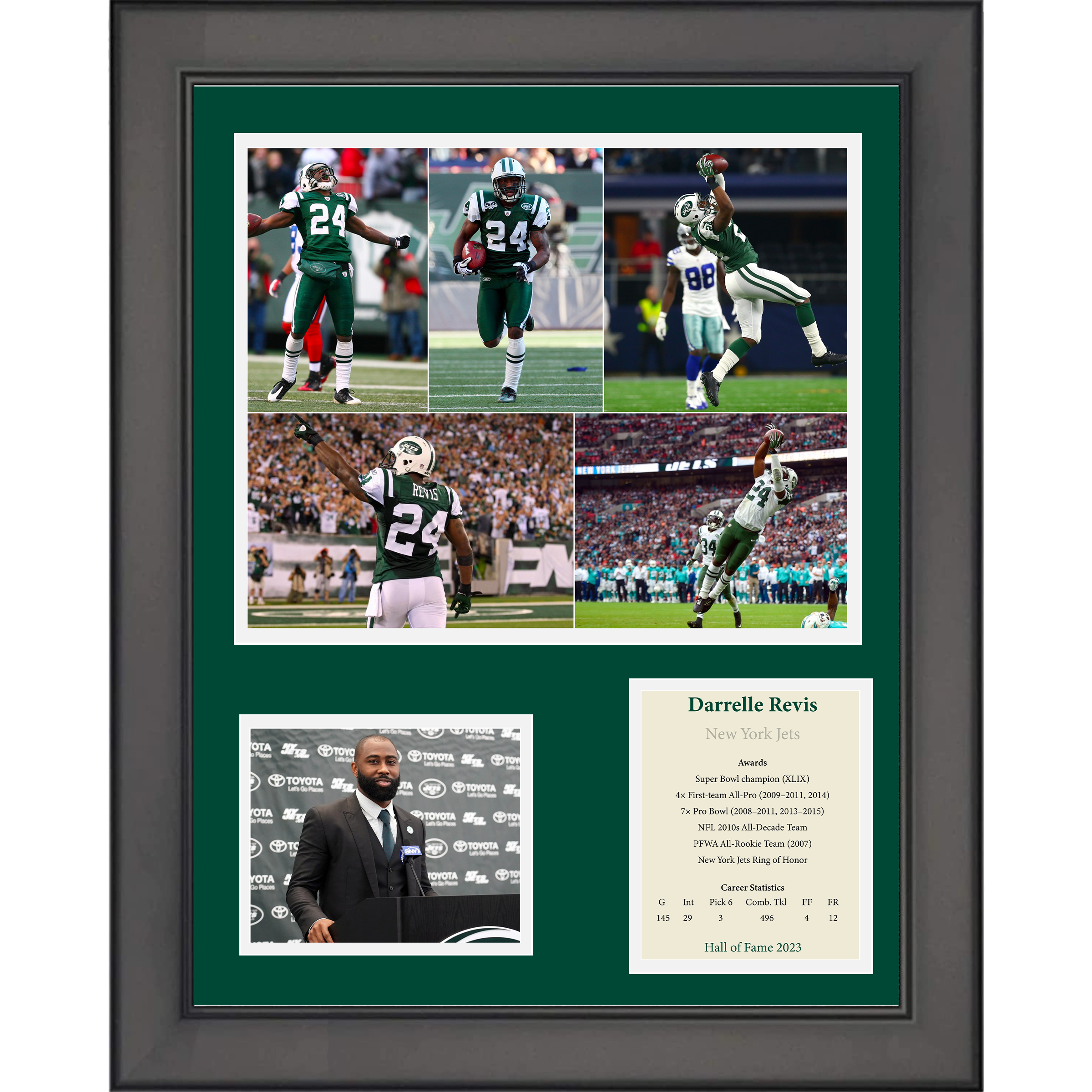 Framed Darrelle Revis Hall of Fame New York Jets 11"x14" Football Three Photo Collage