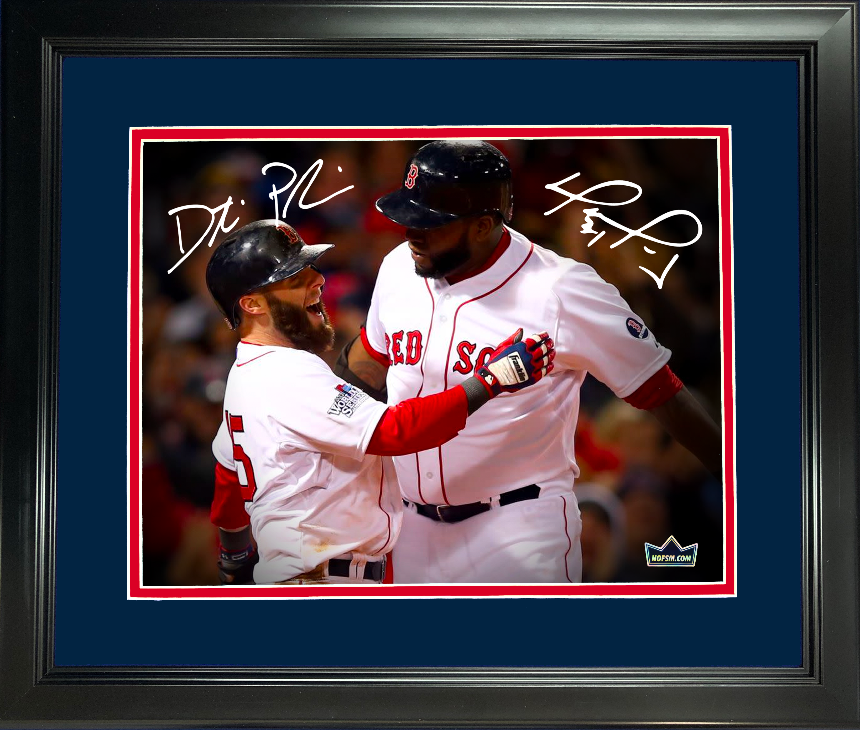 Framed David Ortiz Dustin Pedroia Boston Red Sox Dual Facsimile Laser Engraved Signature Auto 11"x14" Baseball Photo HOFSM Holo