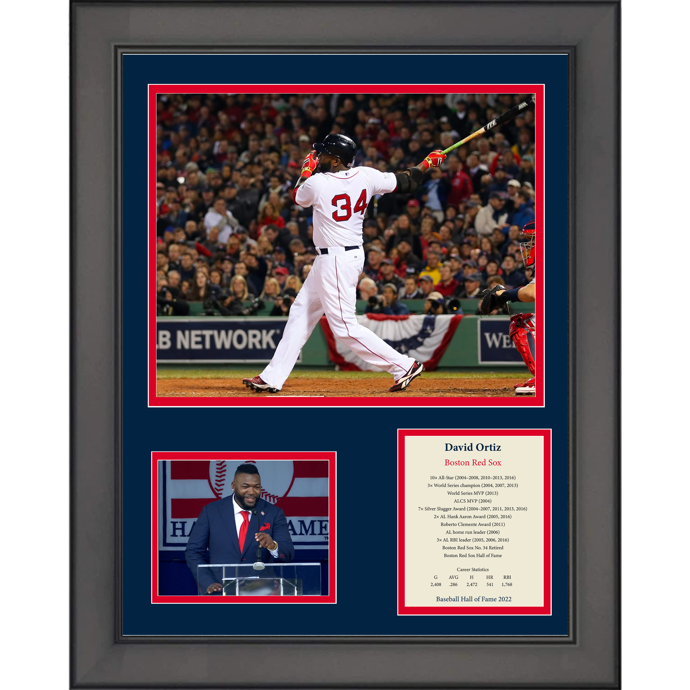 Framed David Ortiz Hall of Fame Boston Red Sox 11"x14" Baseball Three Photo Collage