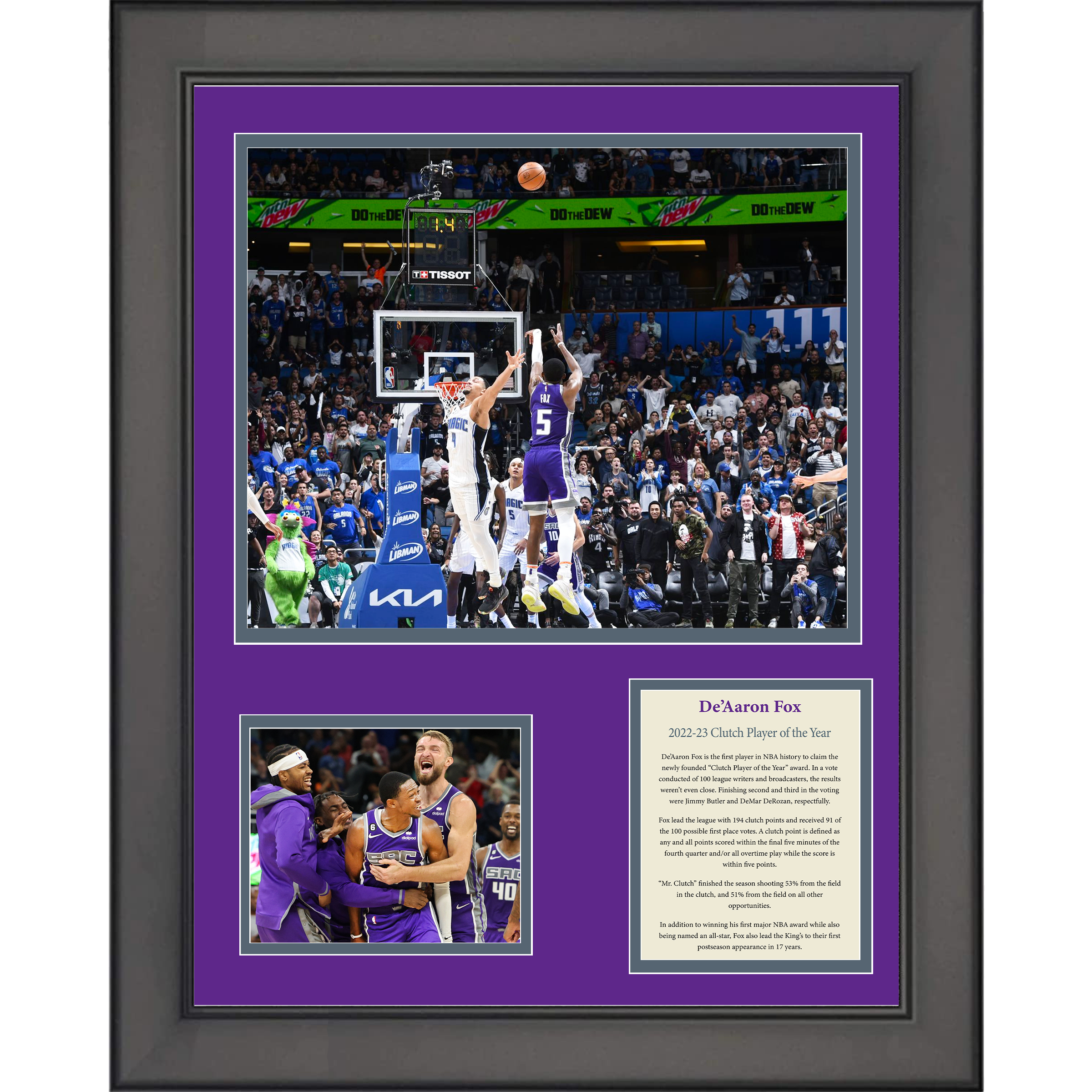 Framed De'Aaron Fox 2022-23 Clutch Player of the Year Sacramento Kings Basketball 11"x14" Three Photo Collage