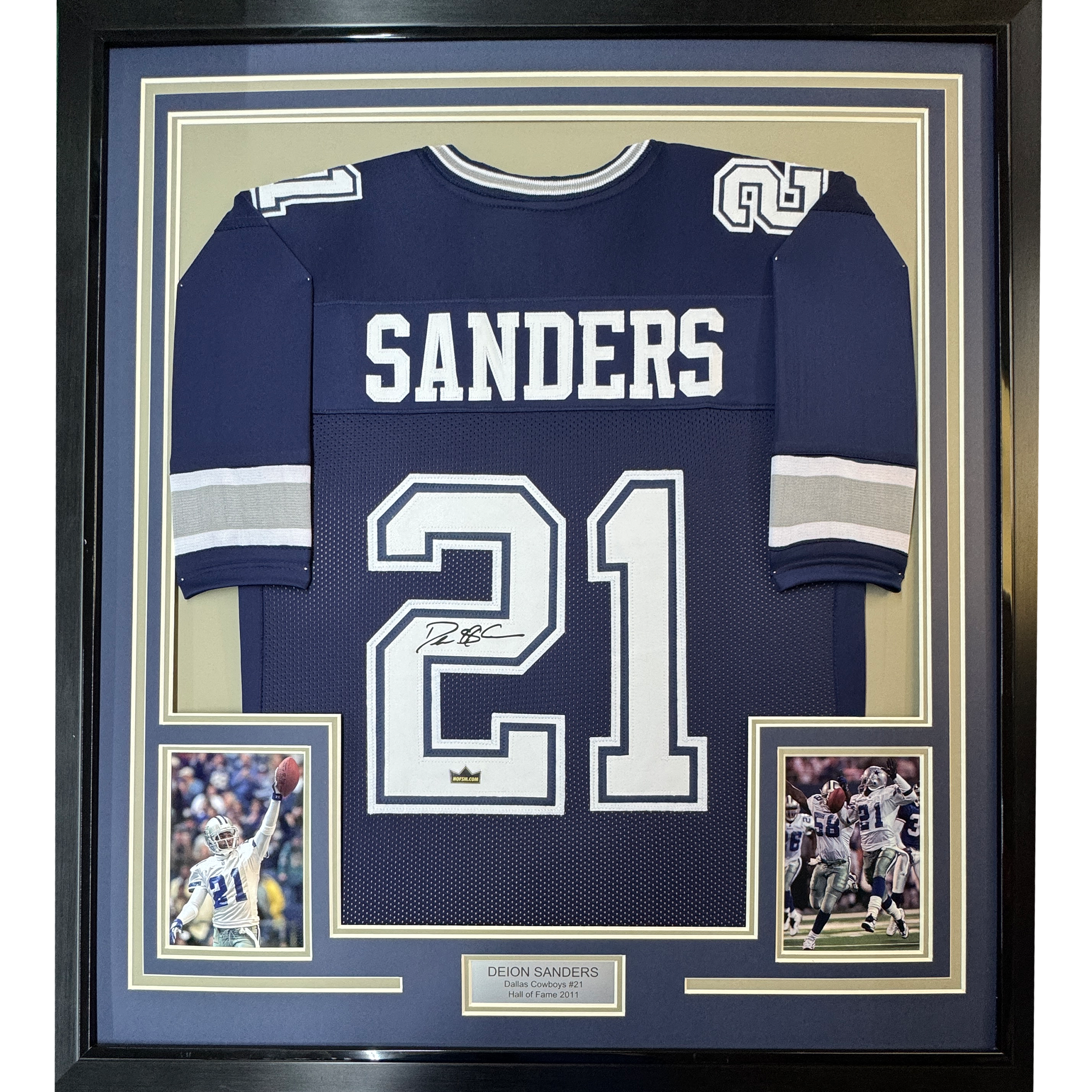 Framed Facsimile Autographed Deion Sanders 35x39 Dallas Blue Reprint Laser Auto Football Jersey Size Men's XL