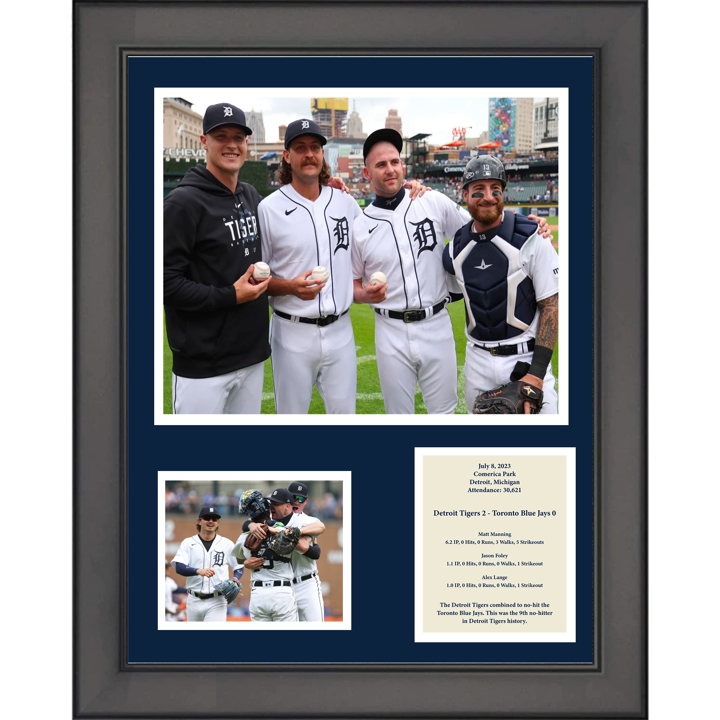 Framed Detroit Tigers Combined No-Hitter vs Blue Jays 11"x14" Baseball Three Photo Collage