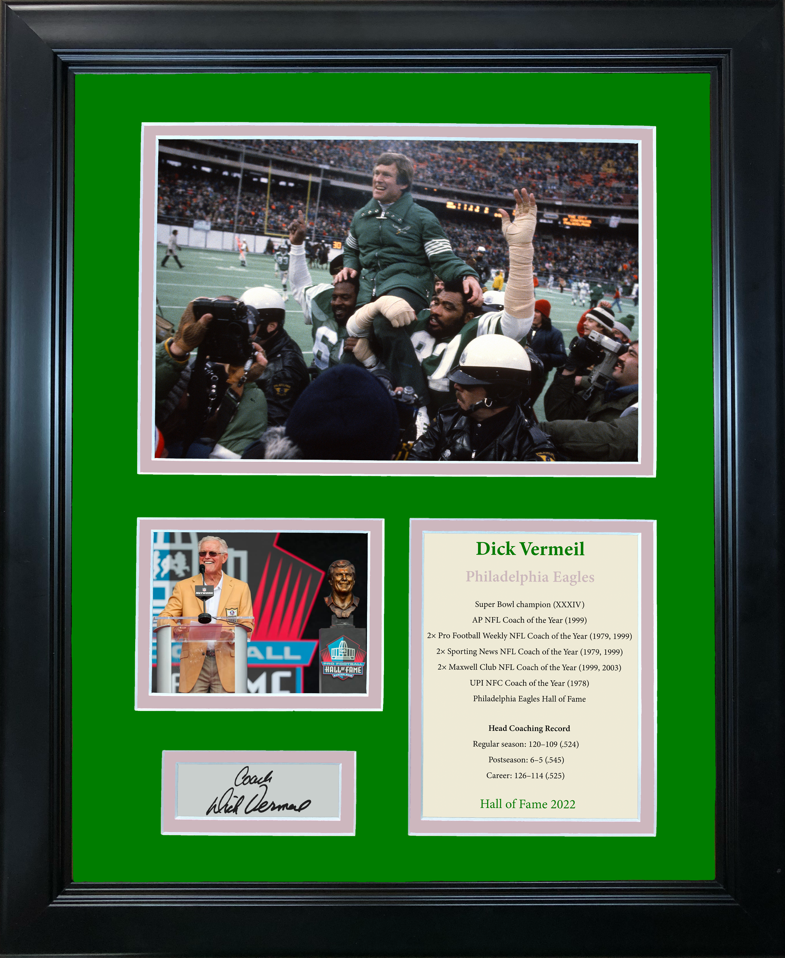 Framed Coach Dick Vermeil Hall of Fame Facsimile Laser Engraved Signature Auto Philadelphia Eagles 11"x14" Football Photo Sig Collage