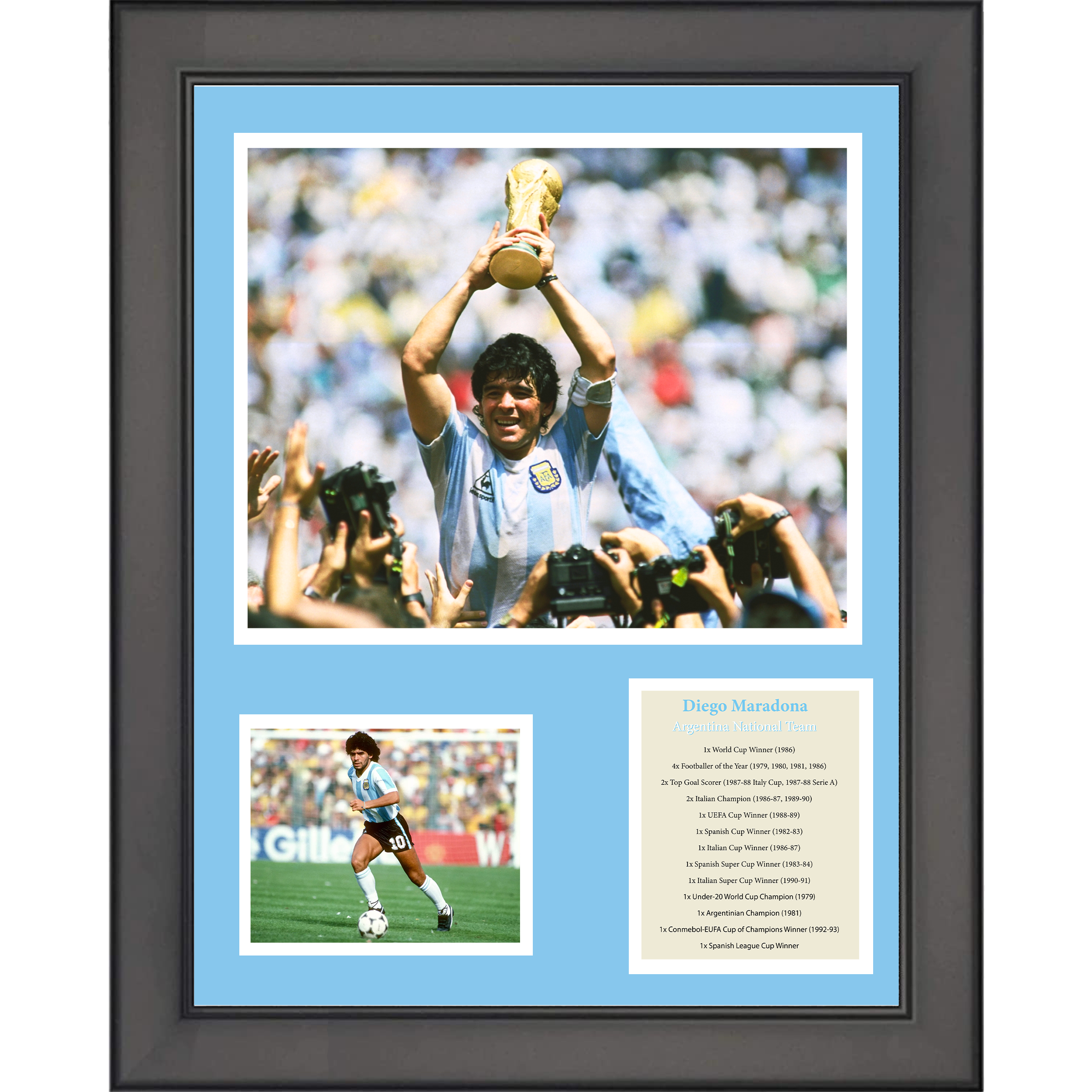 Framed Diego Maradona Argentina National Team 1986 World Cup Champion Soccer Futbol 11"x14" Three Photo Collage