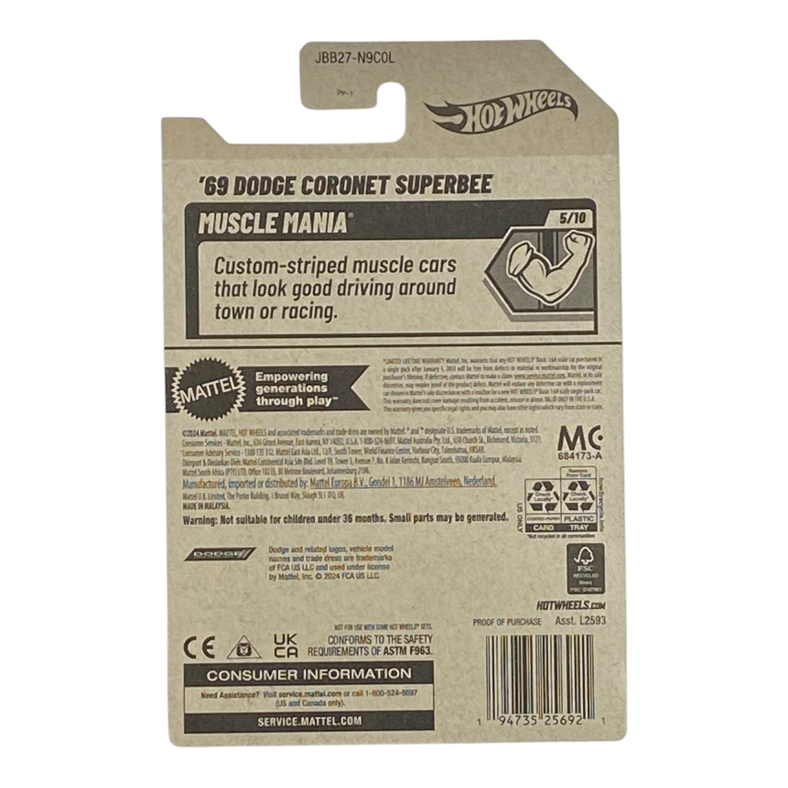 Hot Wheels '69 Dodge Coronet Superbee - Muscle Mania Series 5/10