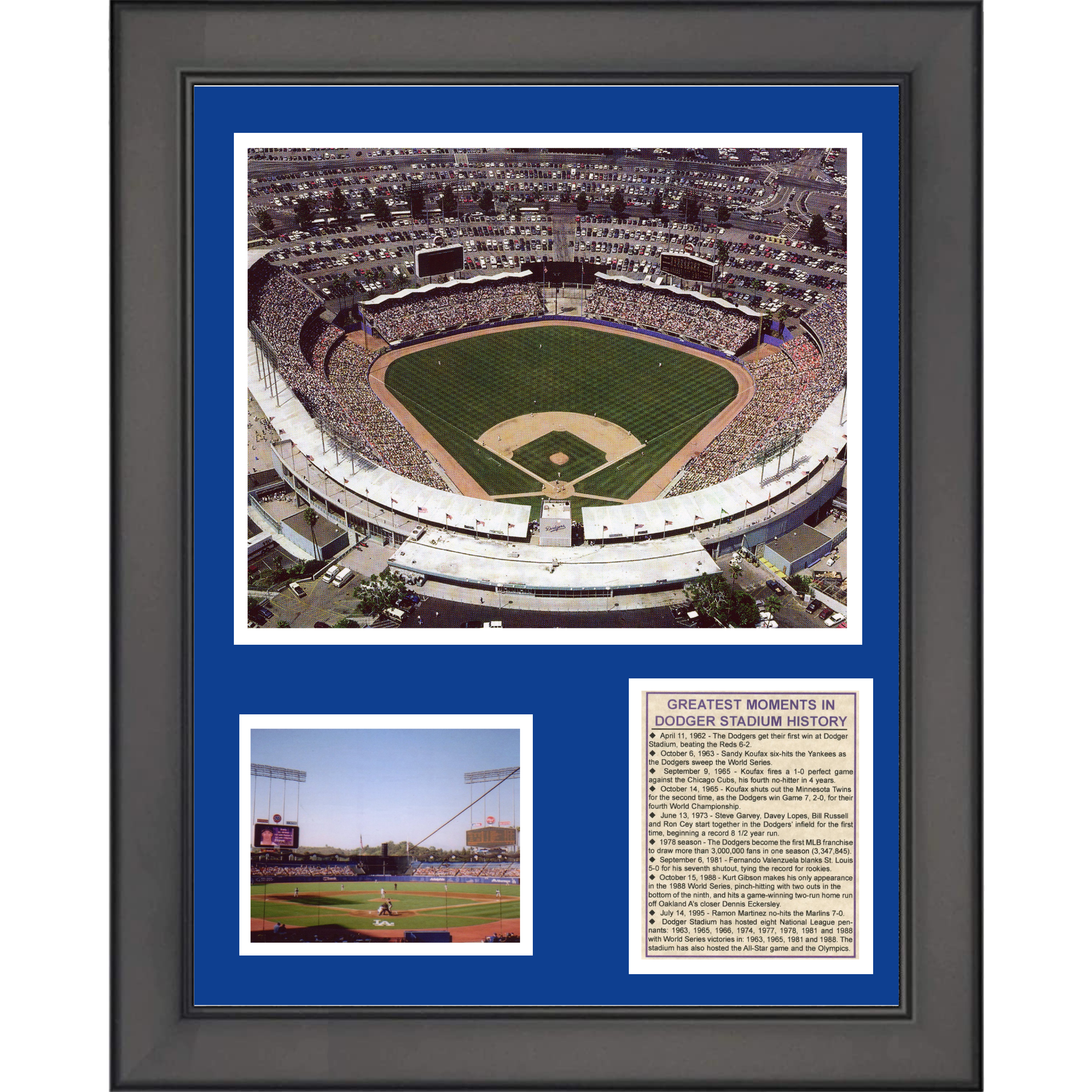 Framed Dodgers Stadium Ballpark Greatest Moments 11"x14" Baseball Three Photo Collage