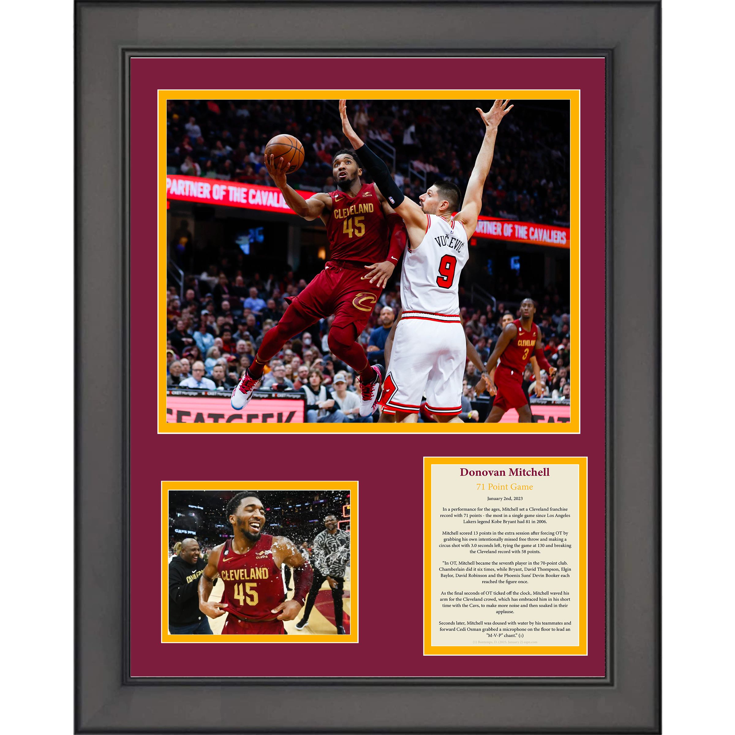 Framed Donovan Mitchell 71 Point Game Basketball Cleveland Cavaliers 11"x14" Three Photo Collage