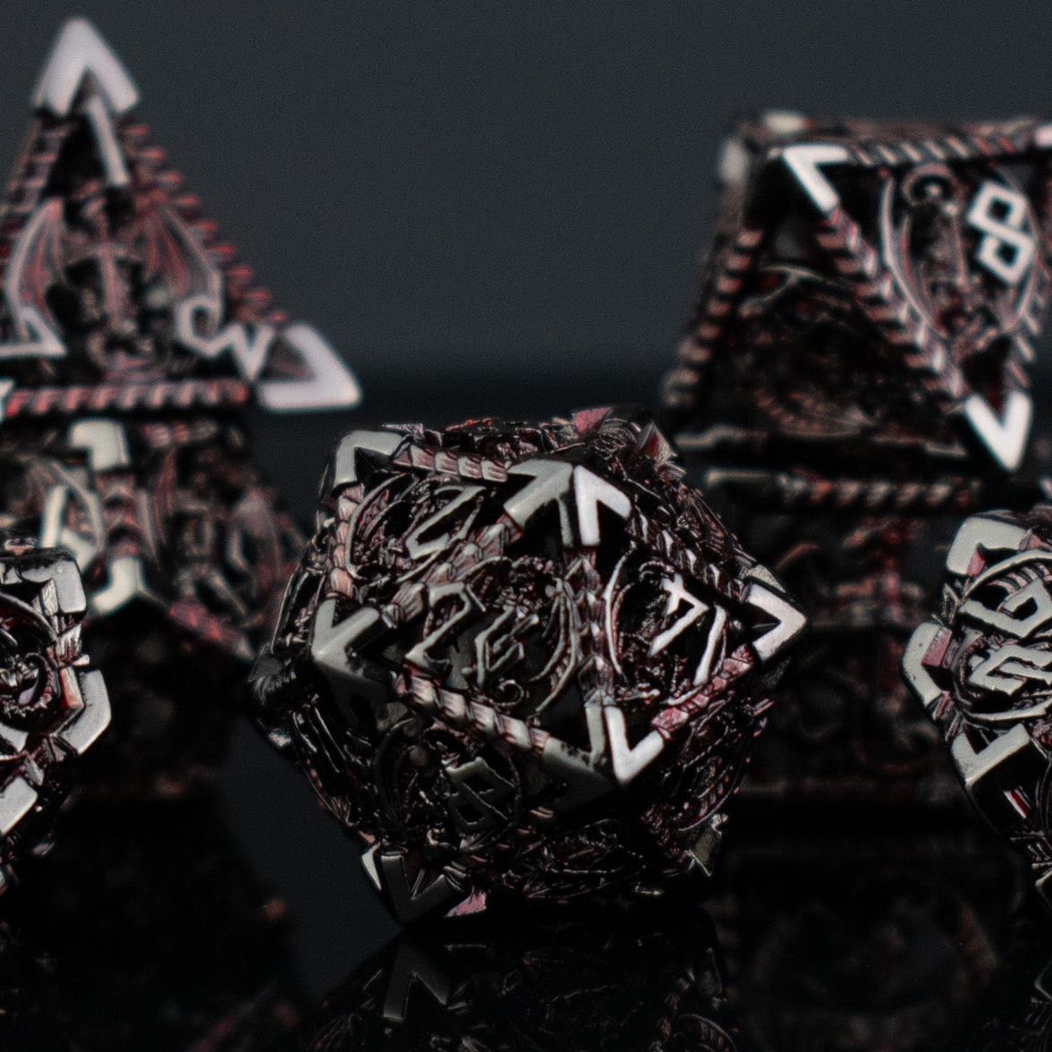 Dragonguard Hollow Metal Dice Set - Crimson and Shadow