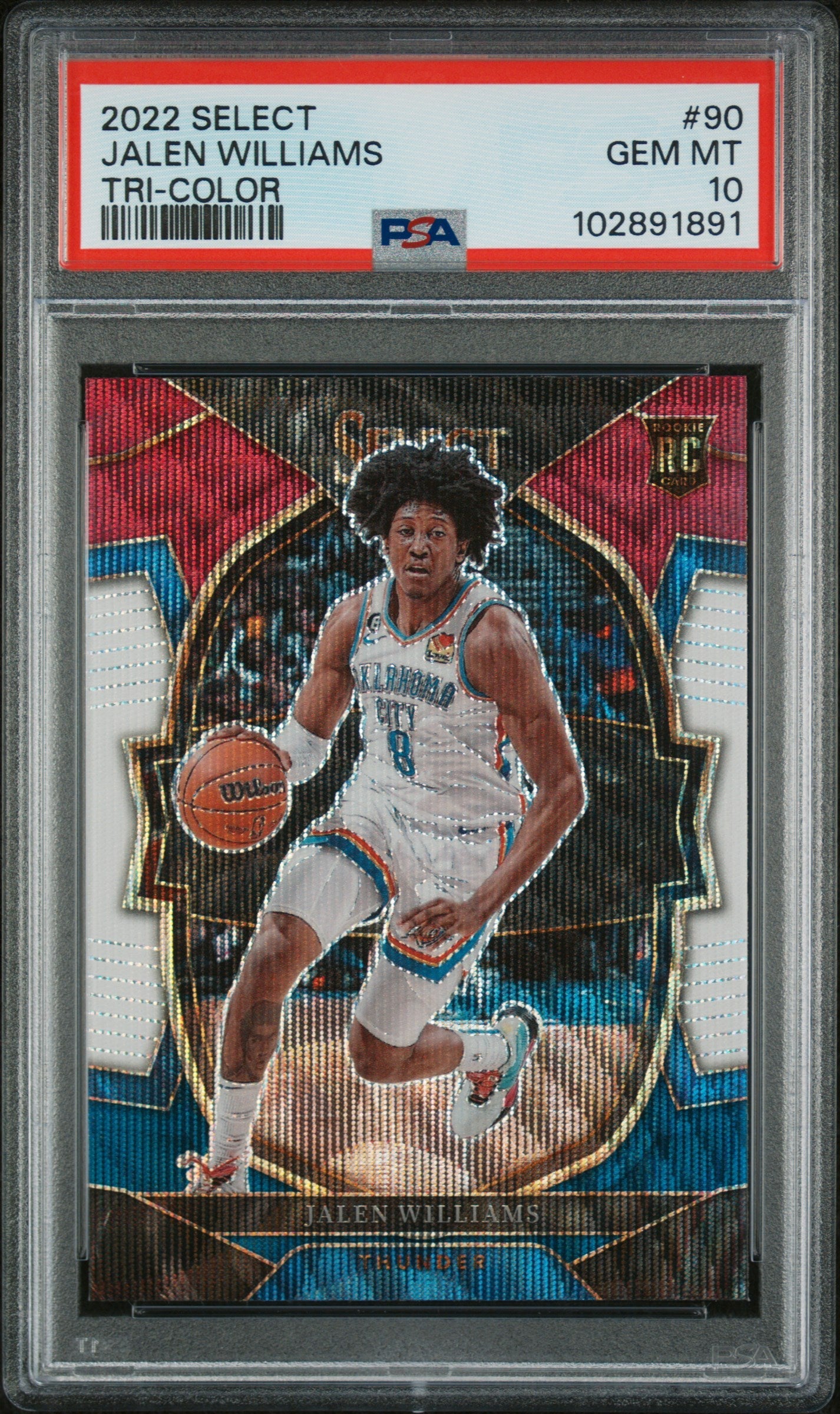 Graded 2022 Panini Select Jalen Williams #90 Tri Color Rookie RC Baske Graded 2022 Panini Select Jalen Williams #90 Tri Color Rookie RC Baske