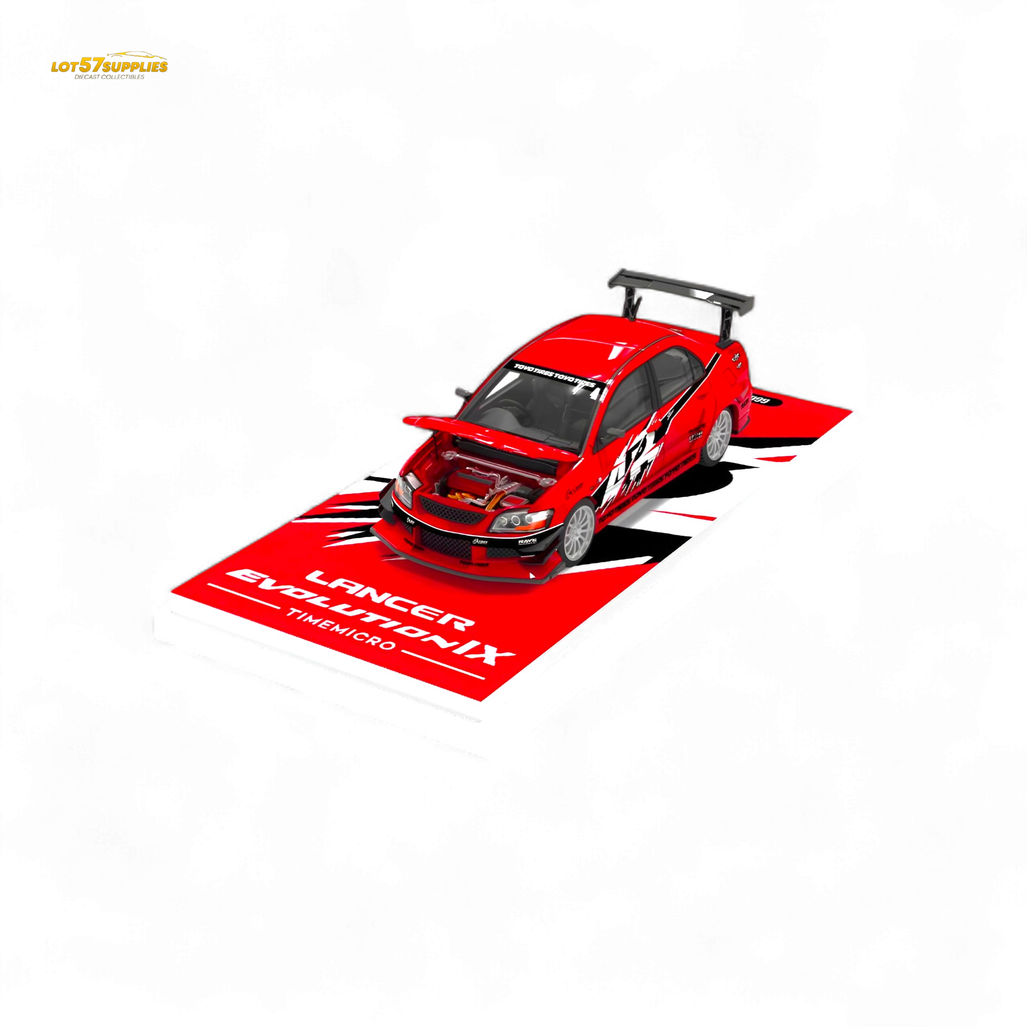 TimeMicro Mitsubishi Lancer EVO 9th Gen - Openable Hood & Figure - With Container 1:64