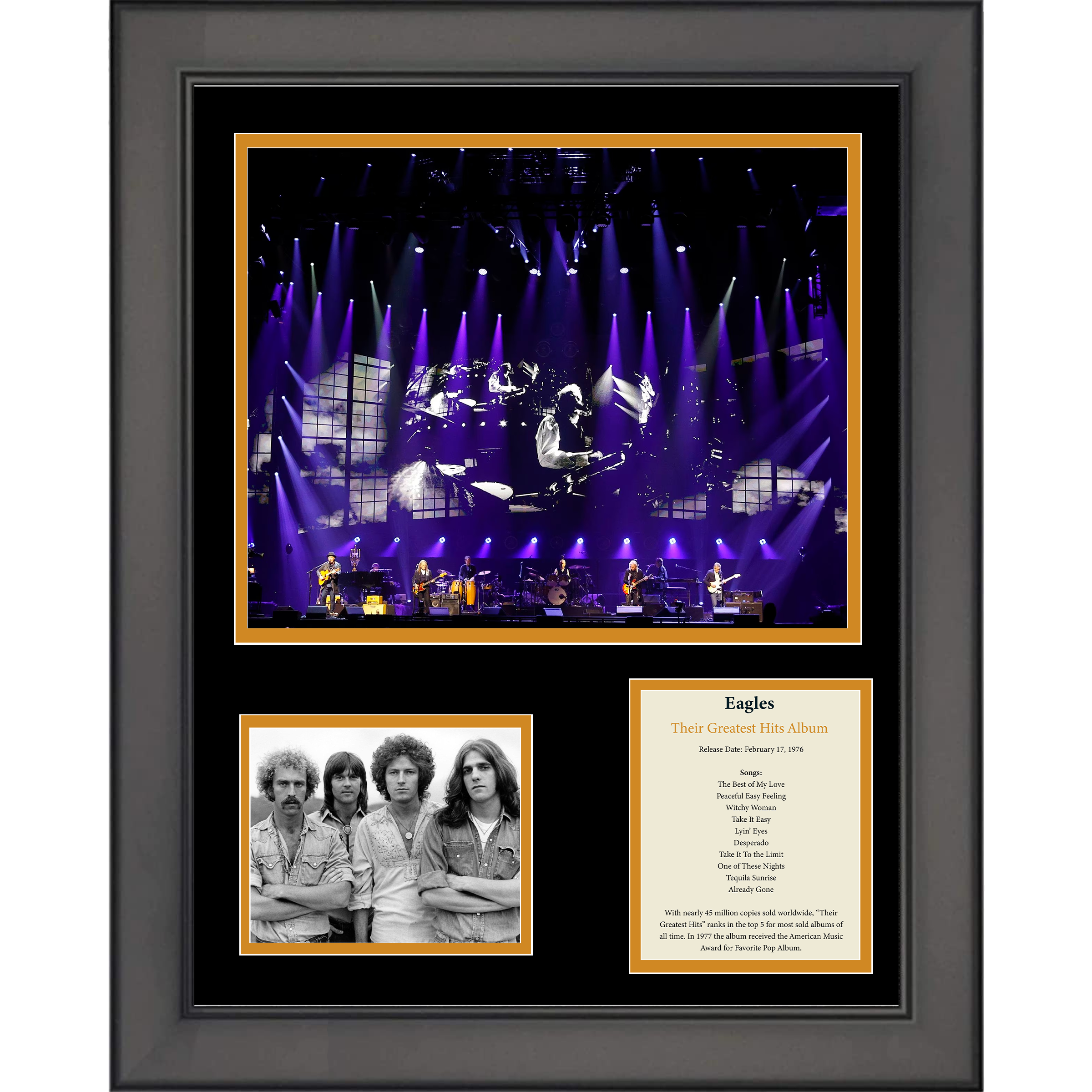 Framed Eagles: Their Greatest Hits Album 11"x14" Music Three Photo Collage
