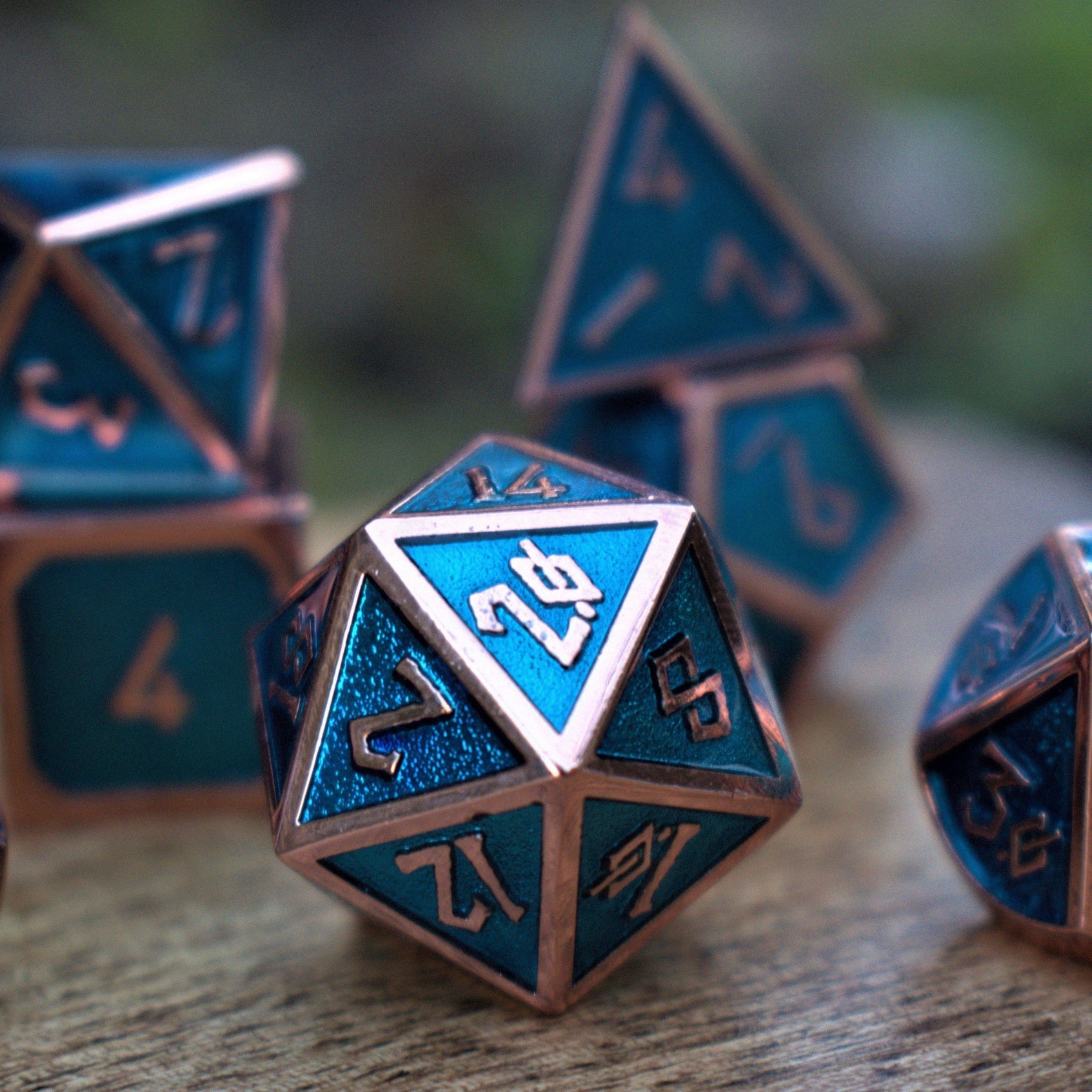 Elder Runes Aqua And Bronze Metal Dice Set