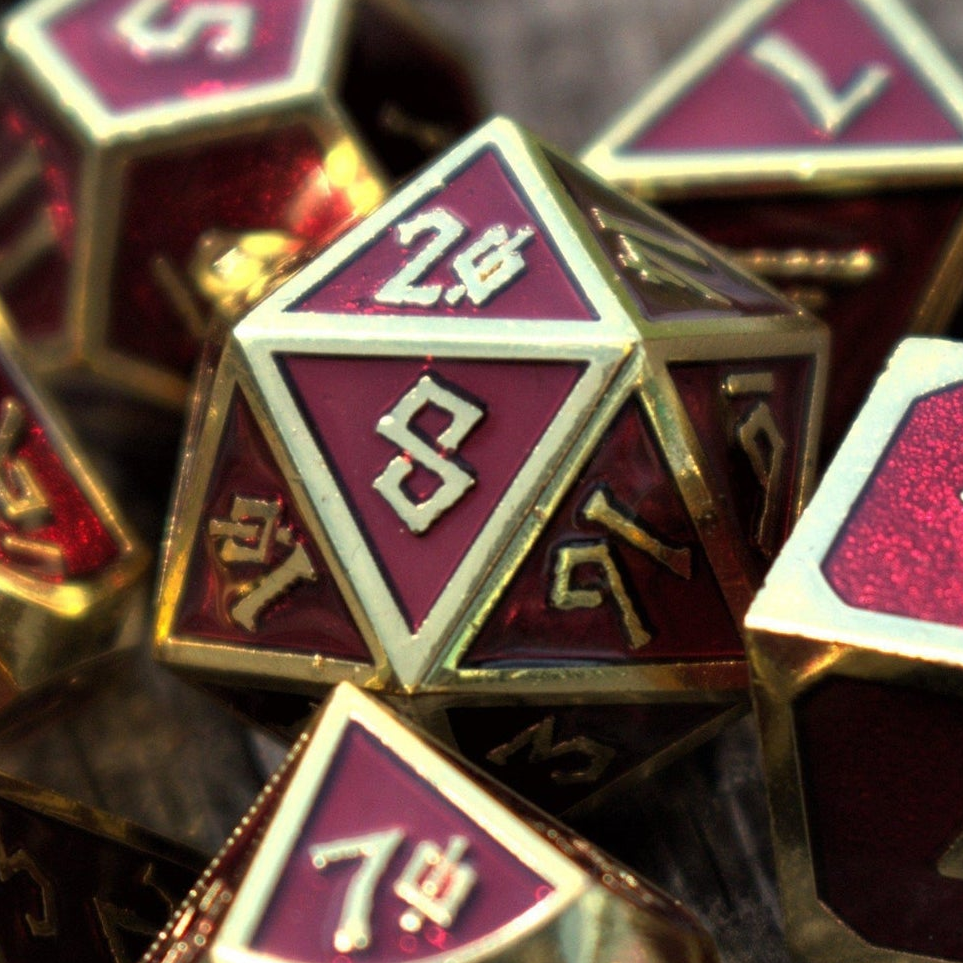 Elder Runes Crimson Blood And Gold Metal Dice Set