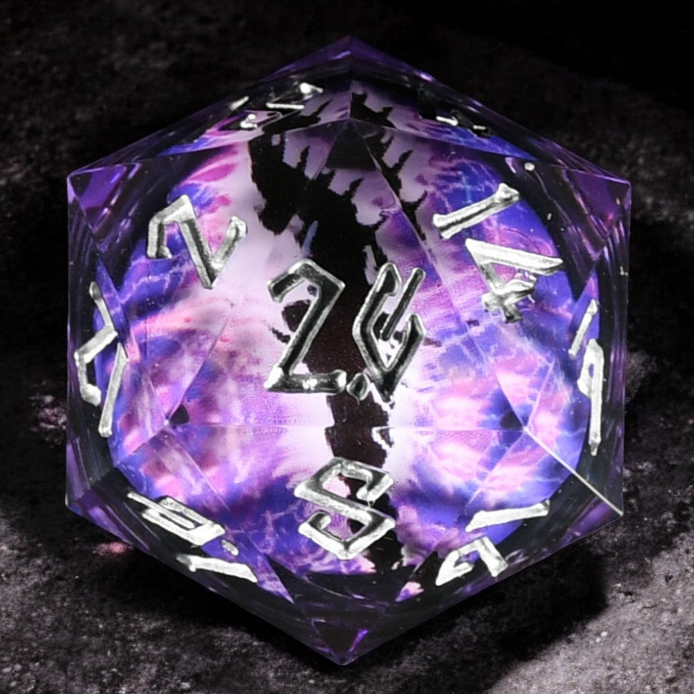 Enchanted Dragon Eye (Black/Silver) Liquid Core 50mm D20
