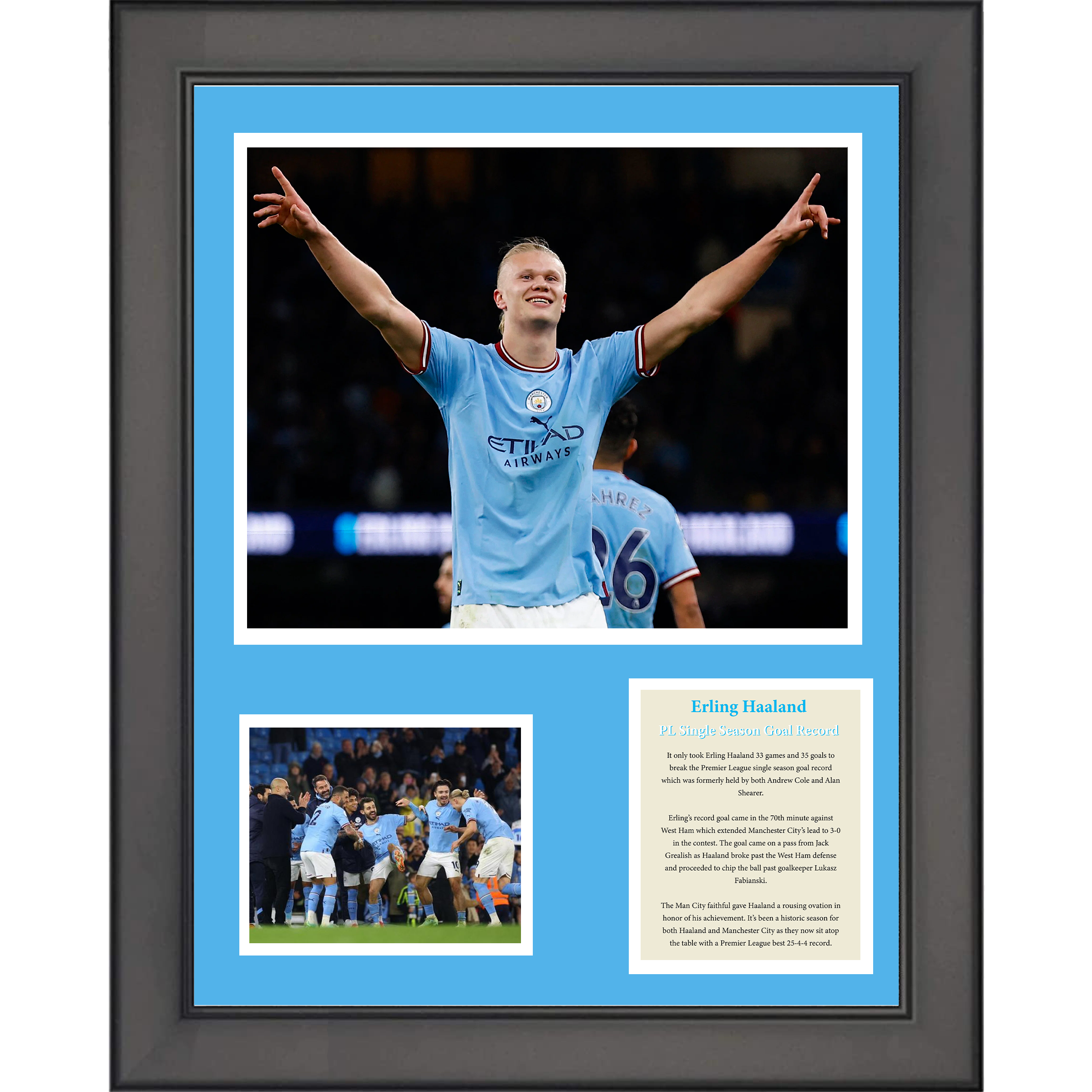 Framed Erling Haaland Premier League Single Season Goal Record Manchester City Soccer Futbol 11"x14" Three Photo Collage