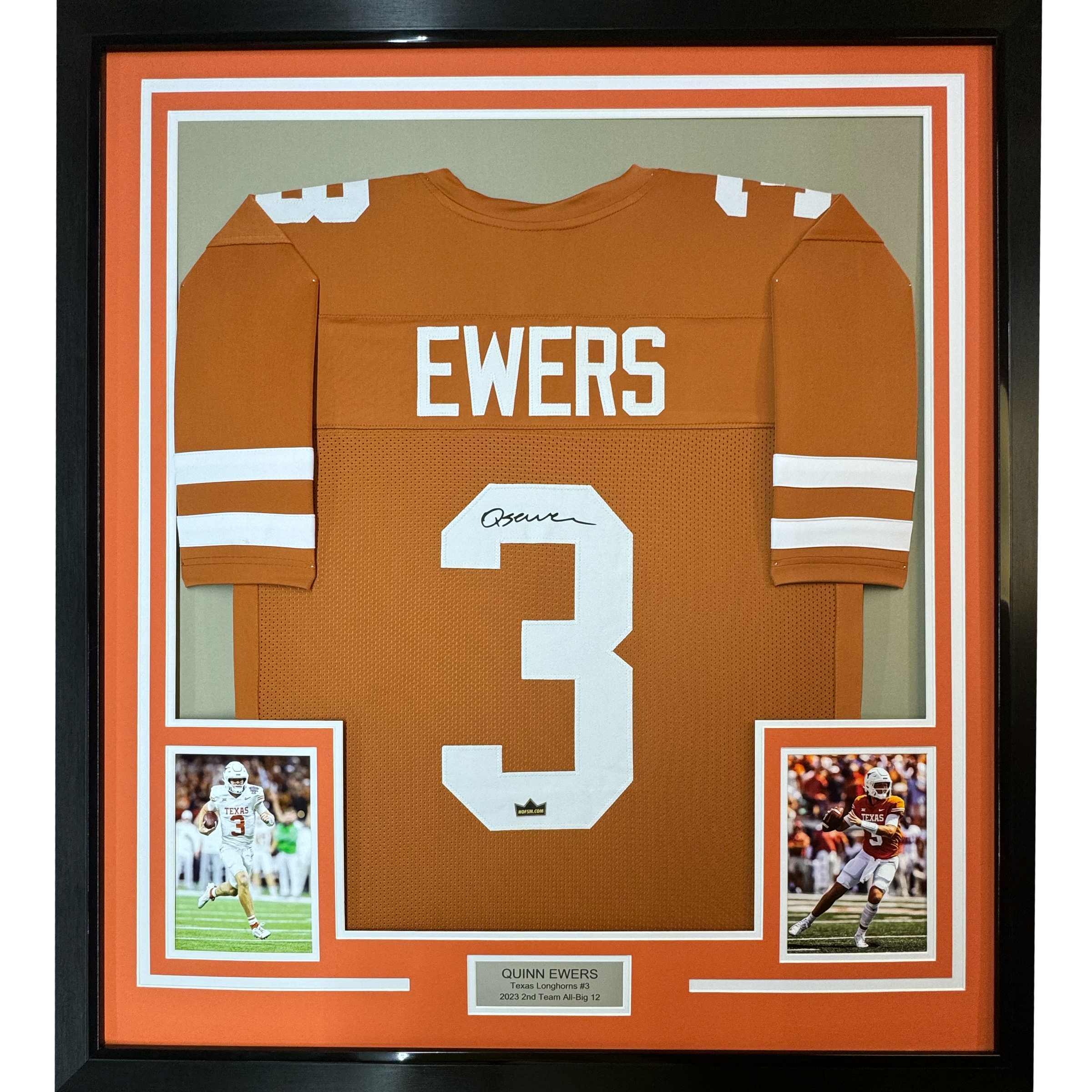 Framed Facsimile Autographed Quinn Ewers 35x39 Texas Orange Reprint Laser Auto College Football Jersey