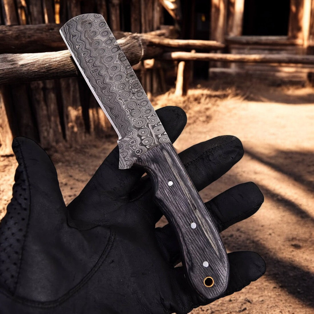 Premium Damascus Bull Cutter Knife - 8" Tear Drops Damascus Steel with Exotic Black Wood Handle