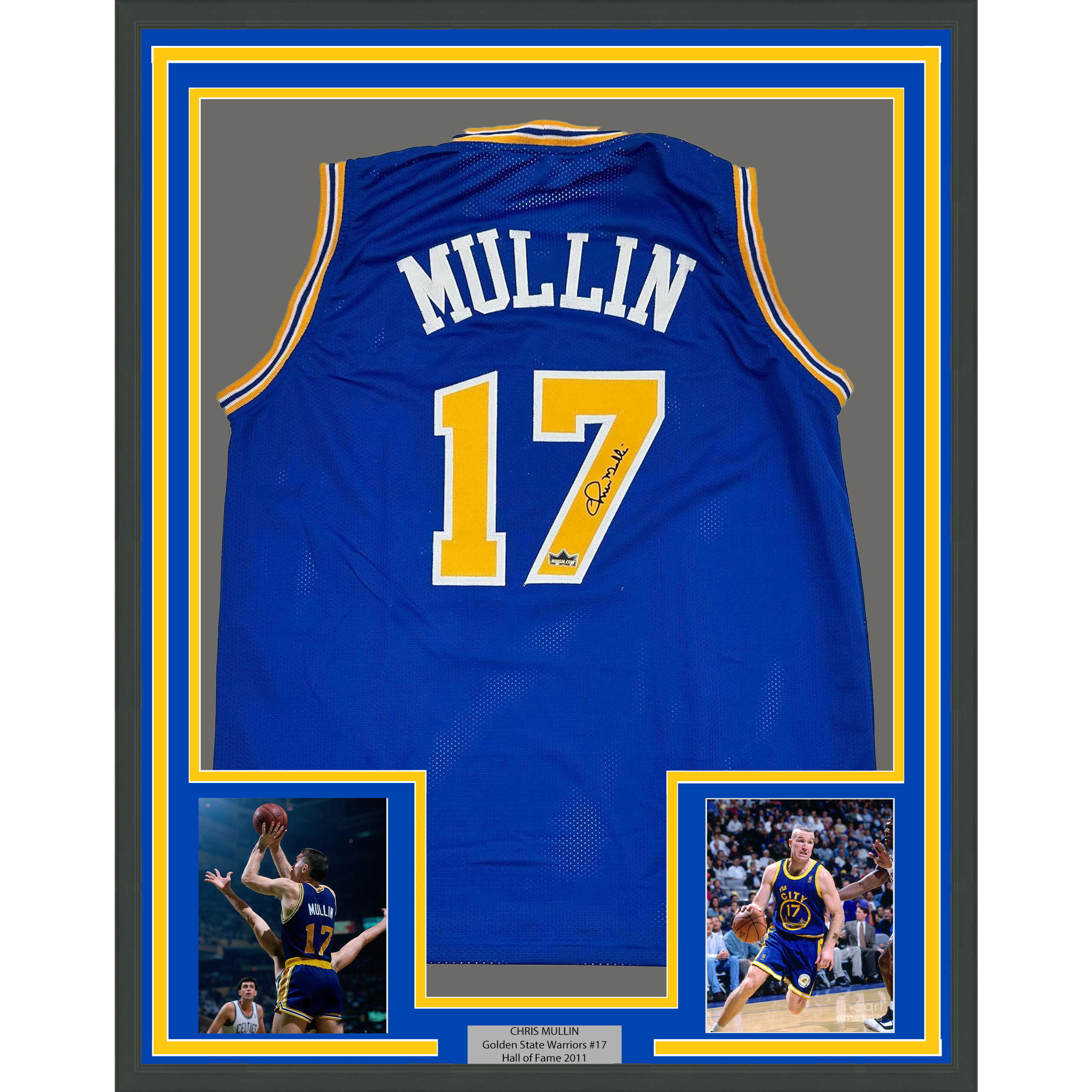 Framed Facsimile Autographed Chris Mullin 35x39 Golden State Blue Reprint Laser Auto Basketball Jersey