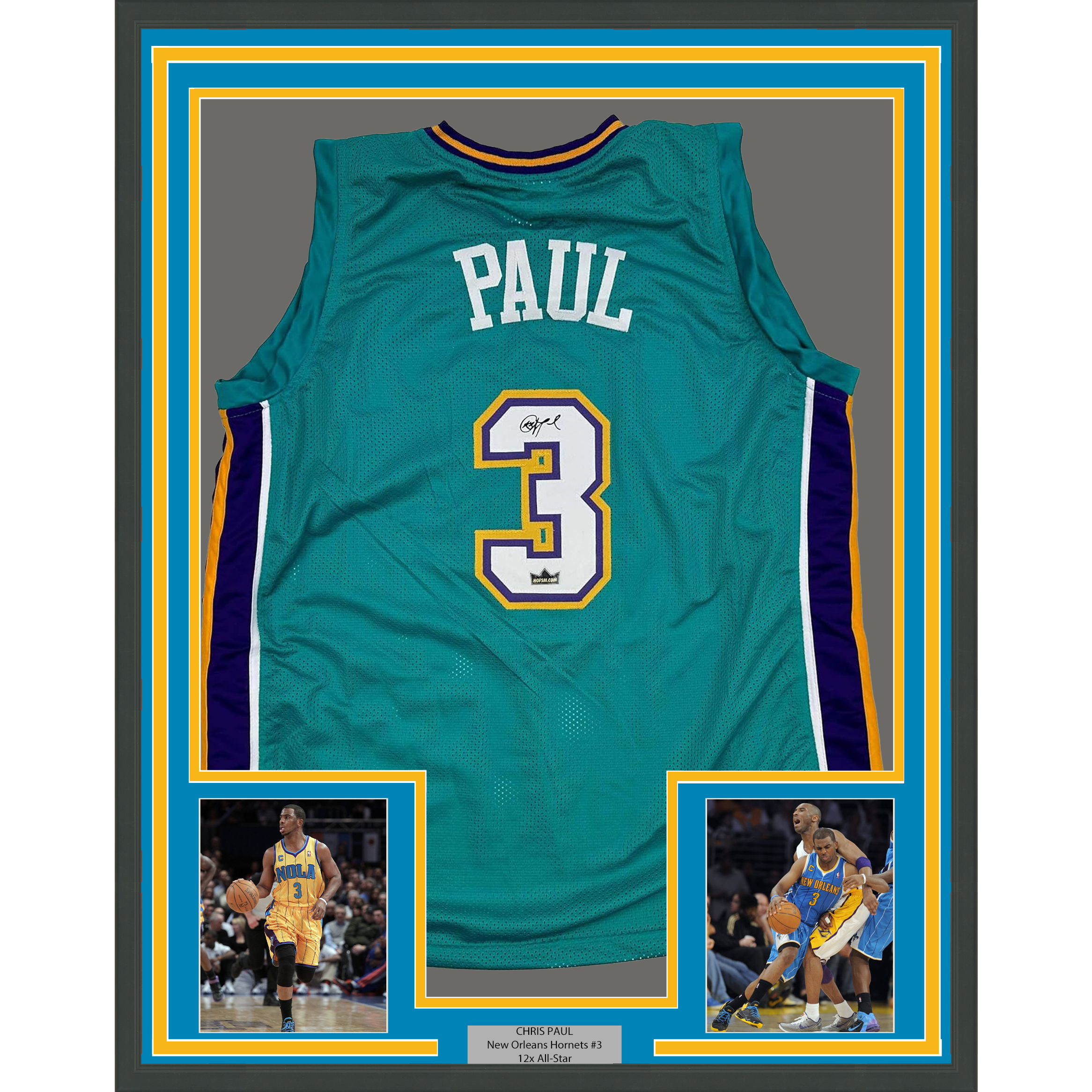 Framed Facsimile Autographed Chris Paul 35x39 New Orleans Teal Reprint Laser Auto Basketball Jersey