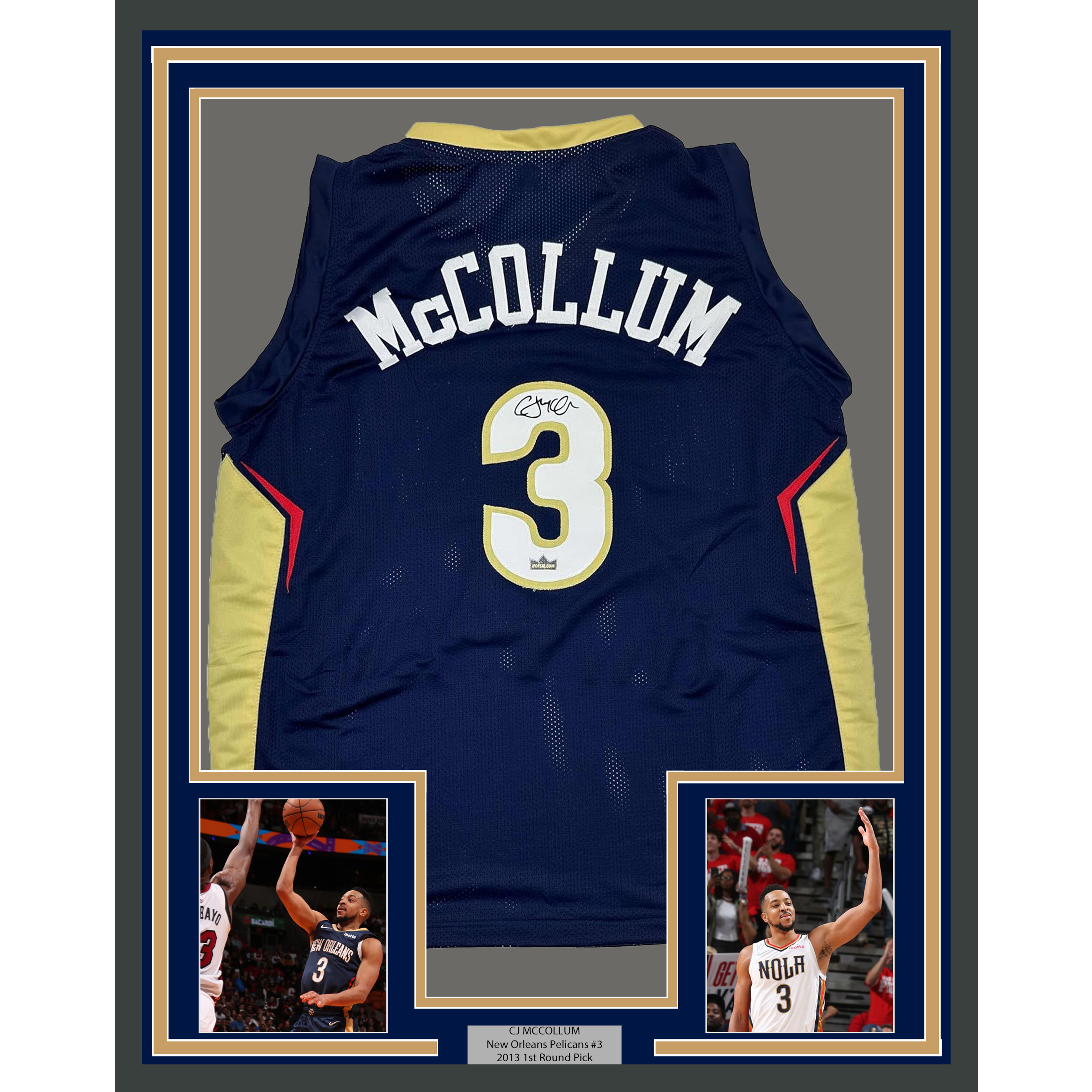 Framed Facsimile Autographed C.J. CJ McCollum 35x39 New Orleans Blue Reprint Laser Auto Basketball Jersey