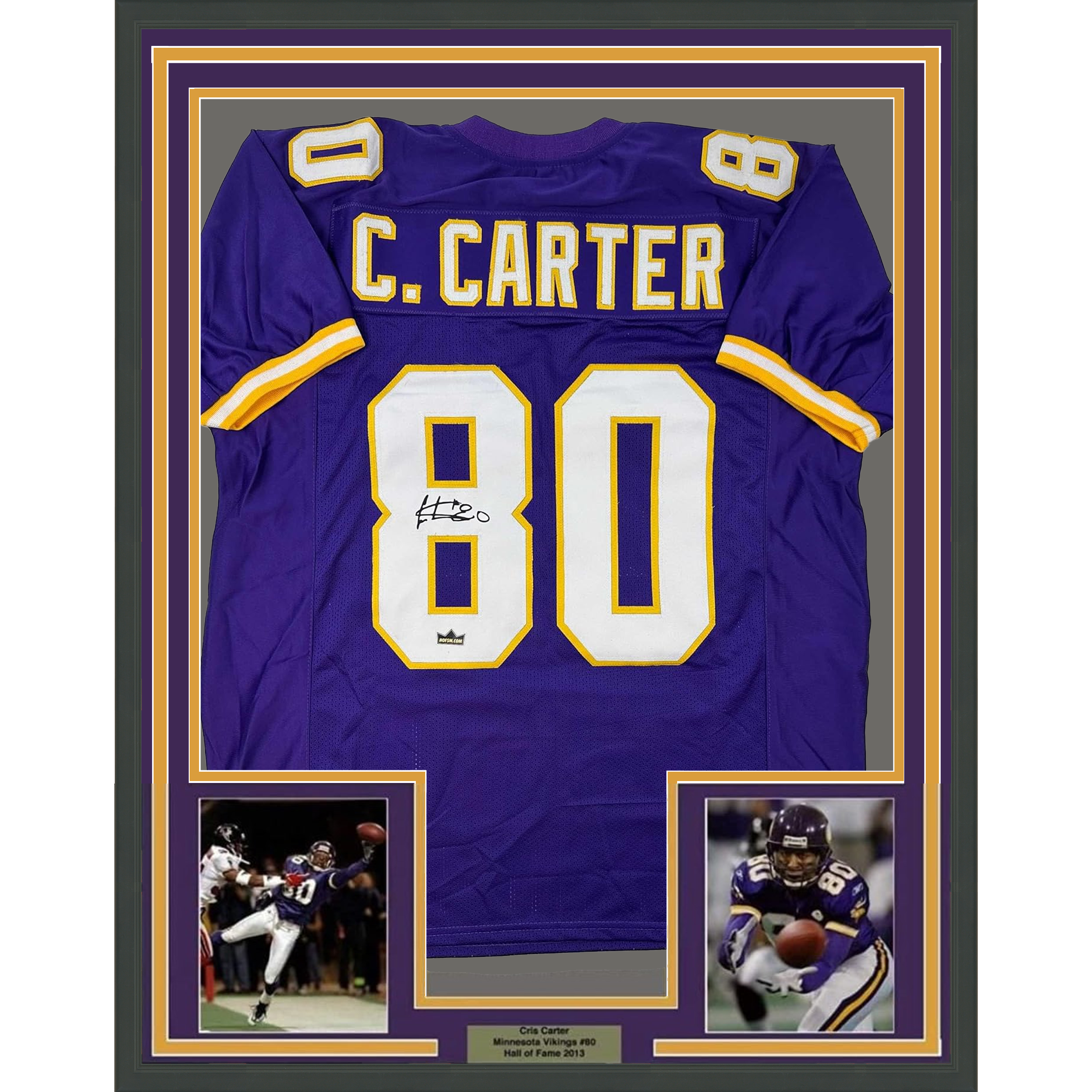 Framed Facsimile Autographed Cris Carter 35x39 Minnesota Purple Reprint Laser Auto Football Jersey