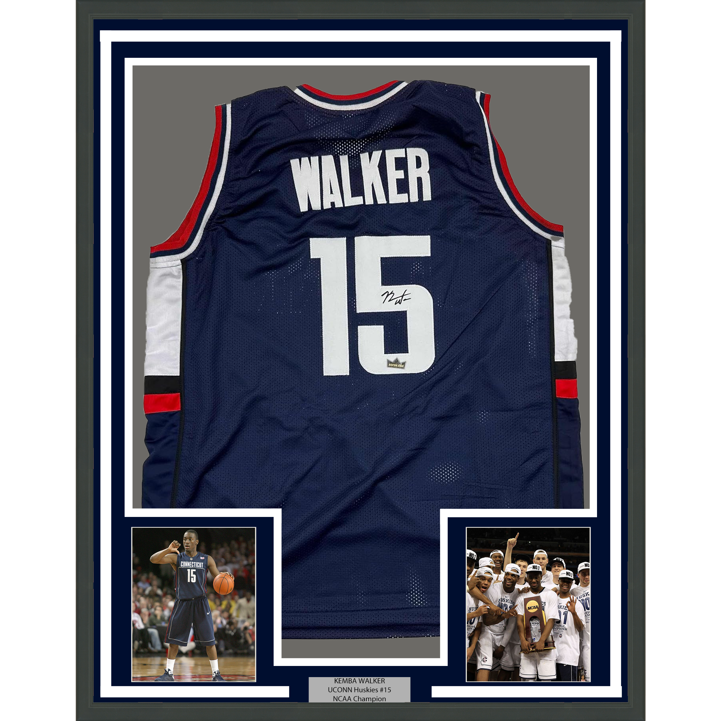Framed Facsimile Autographed Kemba Walker 35x39 UConn Blue Reprint Laser Auto College Basketball Jersey