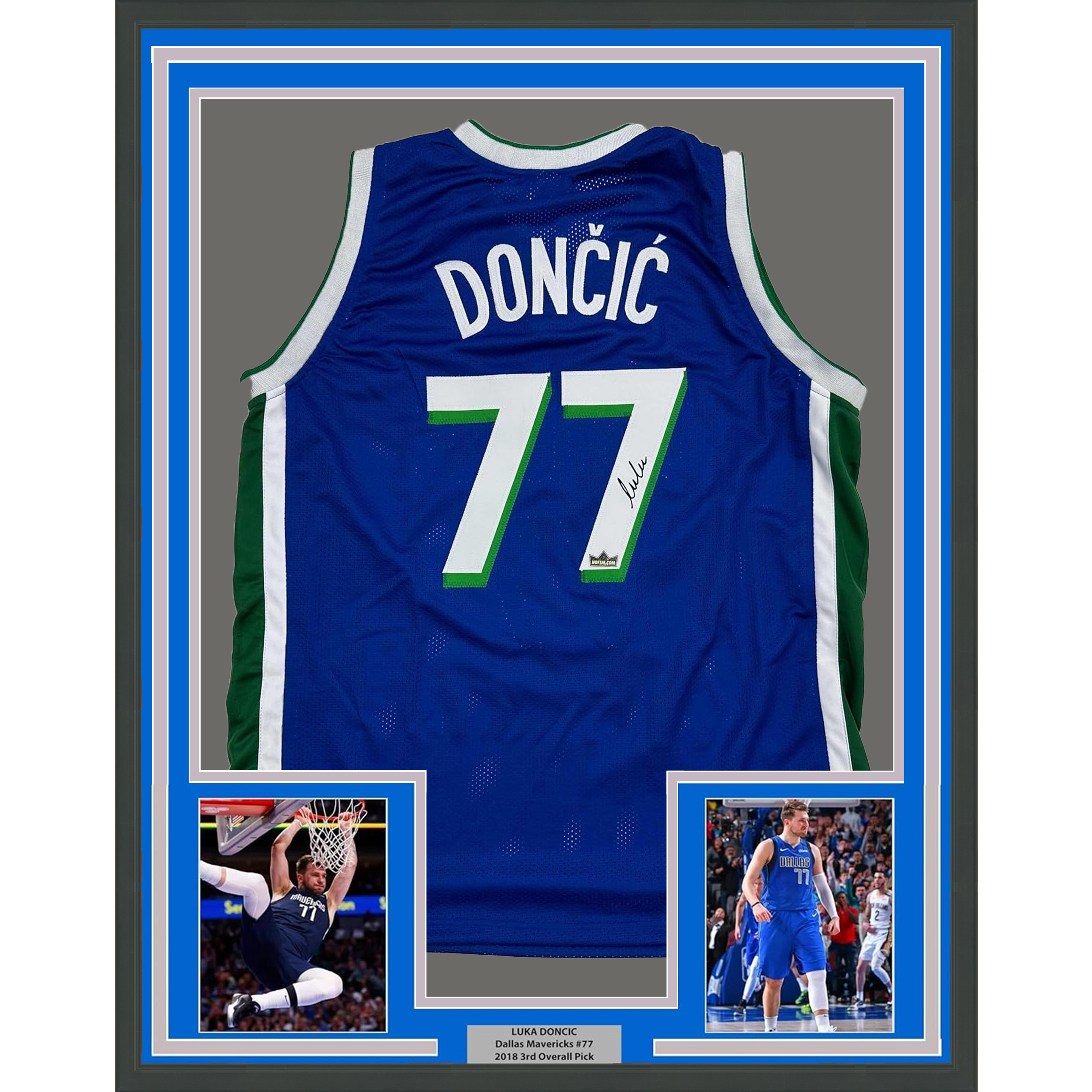 Framed Facsimile Autographed Luka Doncic 35x39 Dallas Retro Blue Reprint Laser Auto Basketball Jersey