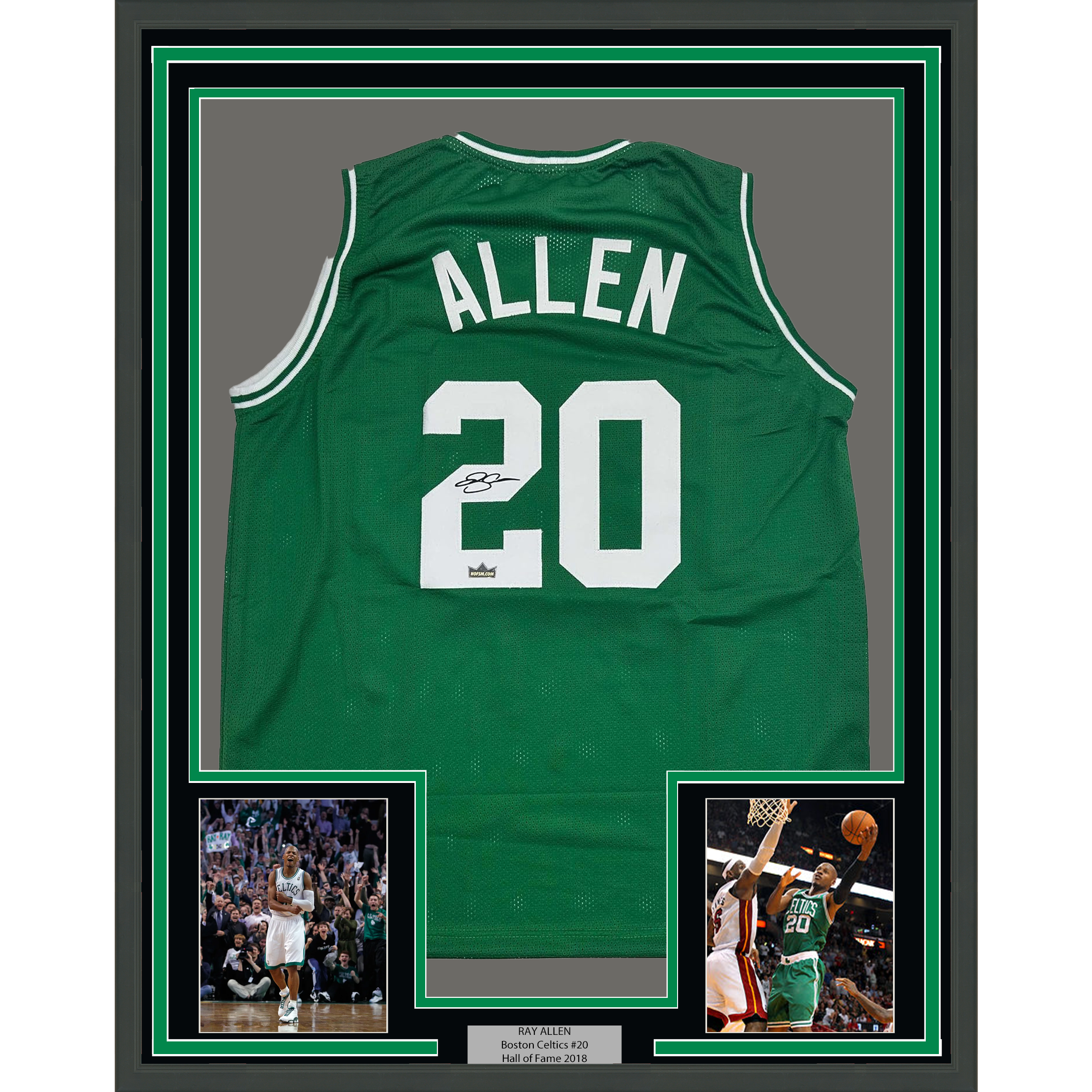 Framed Facsimile Autographed Ray Allen 35x39 Boston Green Reprint Laser Auto Basketball Jersey