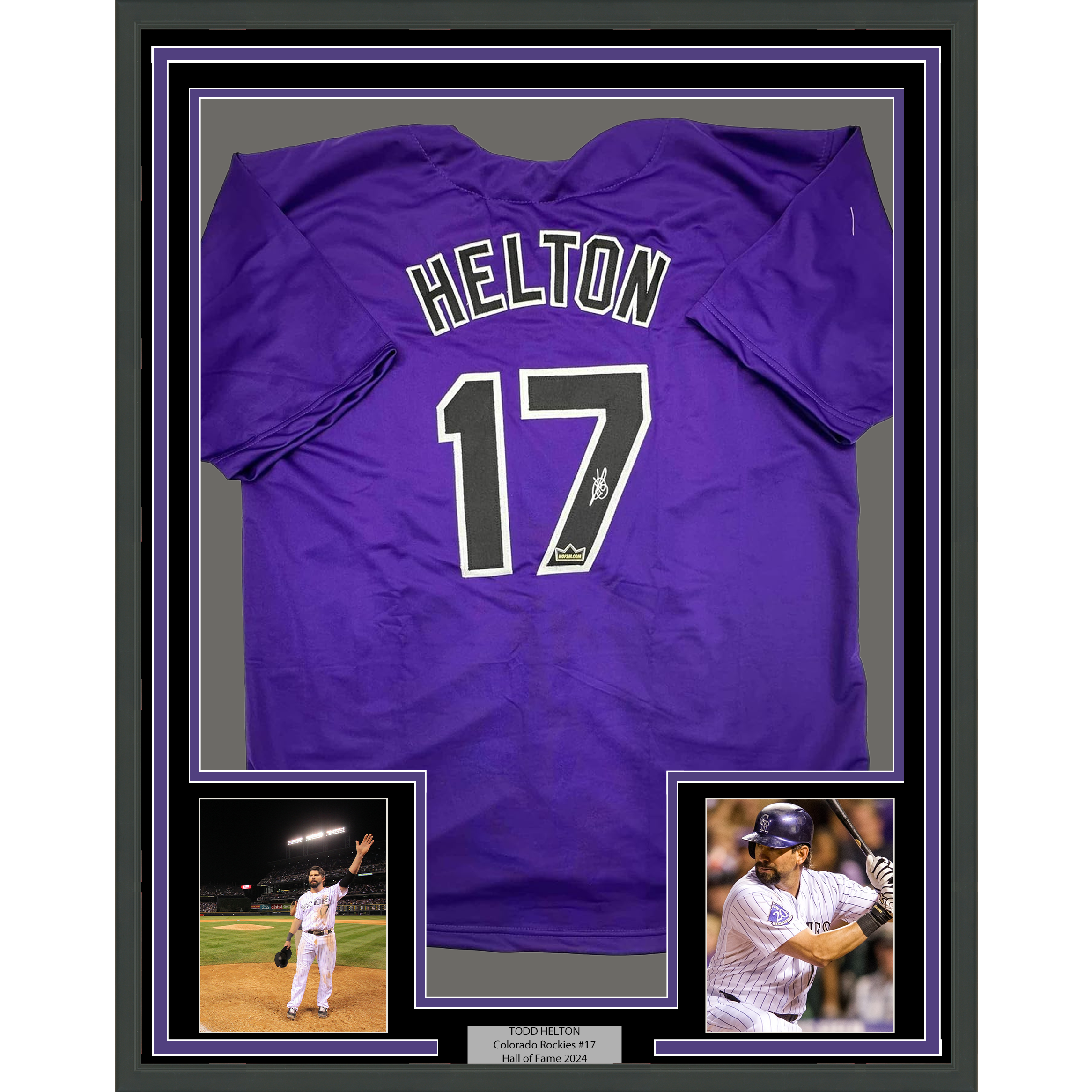 Framed Facsimile Autographed Todd Helton 35x39 Colorado Purple Reprint Laser Auto Baseball Jersey